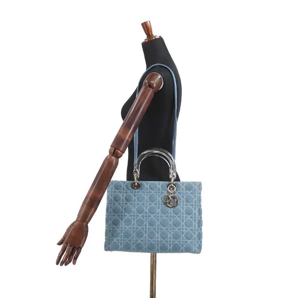 CHRISTIAN DIOR lady large 2way hand shoulder bag denim blue Lady