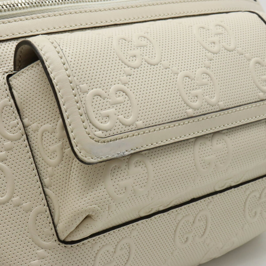 GUCCI GG embossed belt bag body waist pouch hip punching leather ivory white 645093