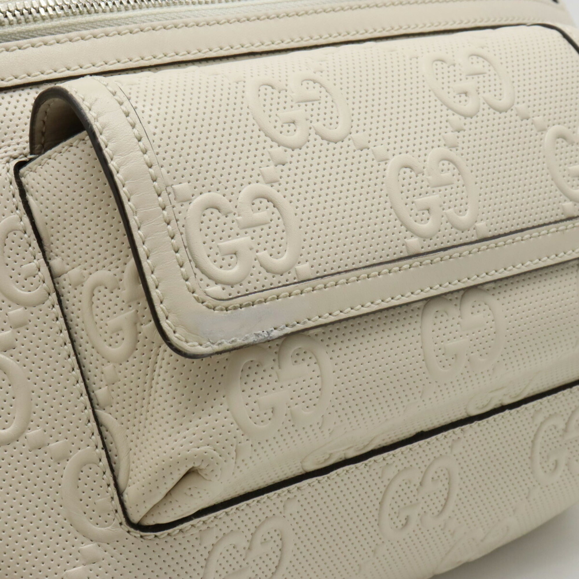 GUCCI GG embossed belt bag body waist pouch hip punching leather ivory white 645093