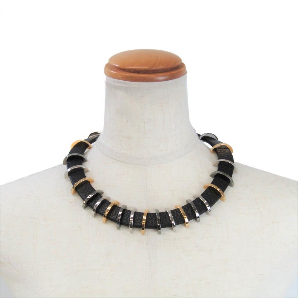 FENDI COLLANA C 8AG288 Leather,Metal Women's Choker Necklace [Black,Gold,Silver]