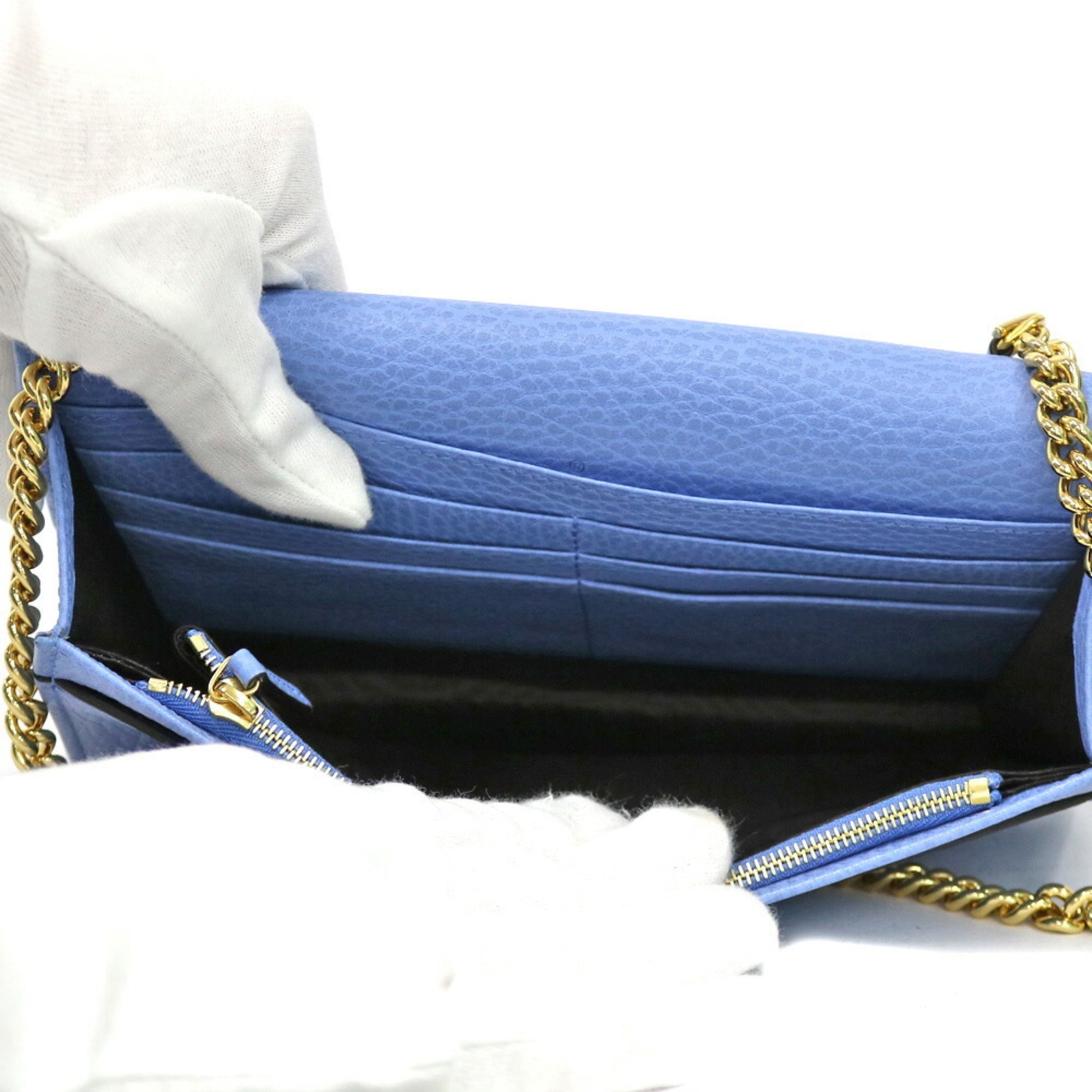 Gucci Shoulder Bag Marmont Chain Blue Ladies