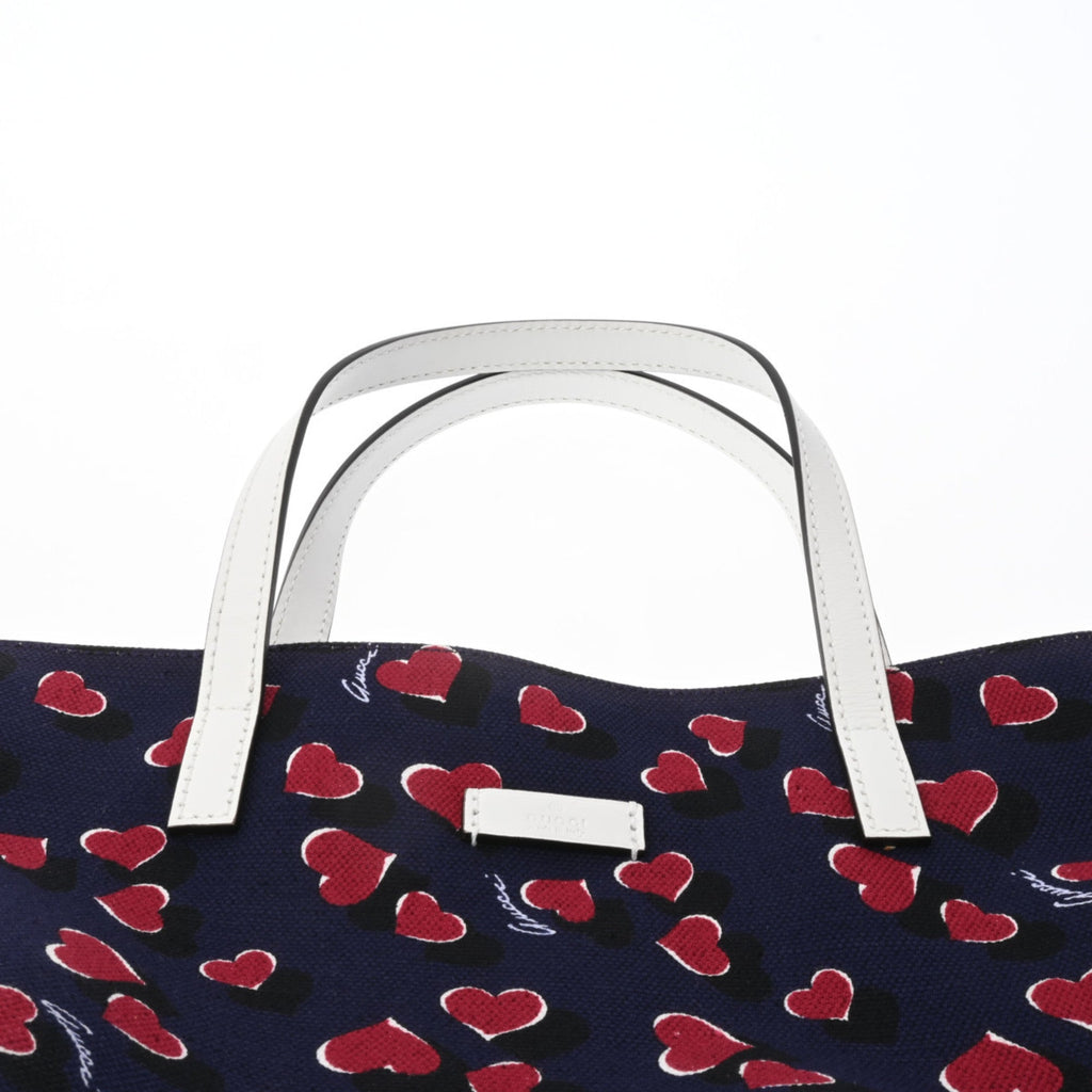 GUCCI Heart Print Navy 282439 Women's Canvas Tote Bag