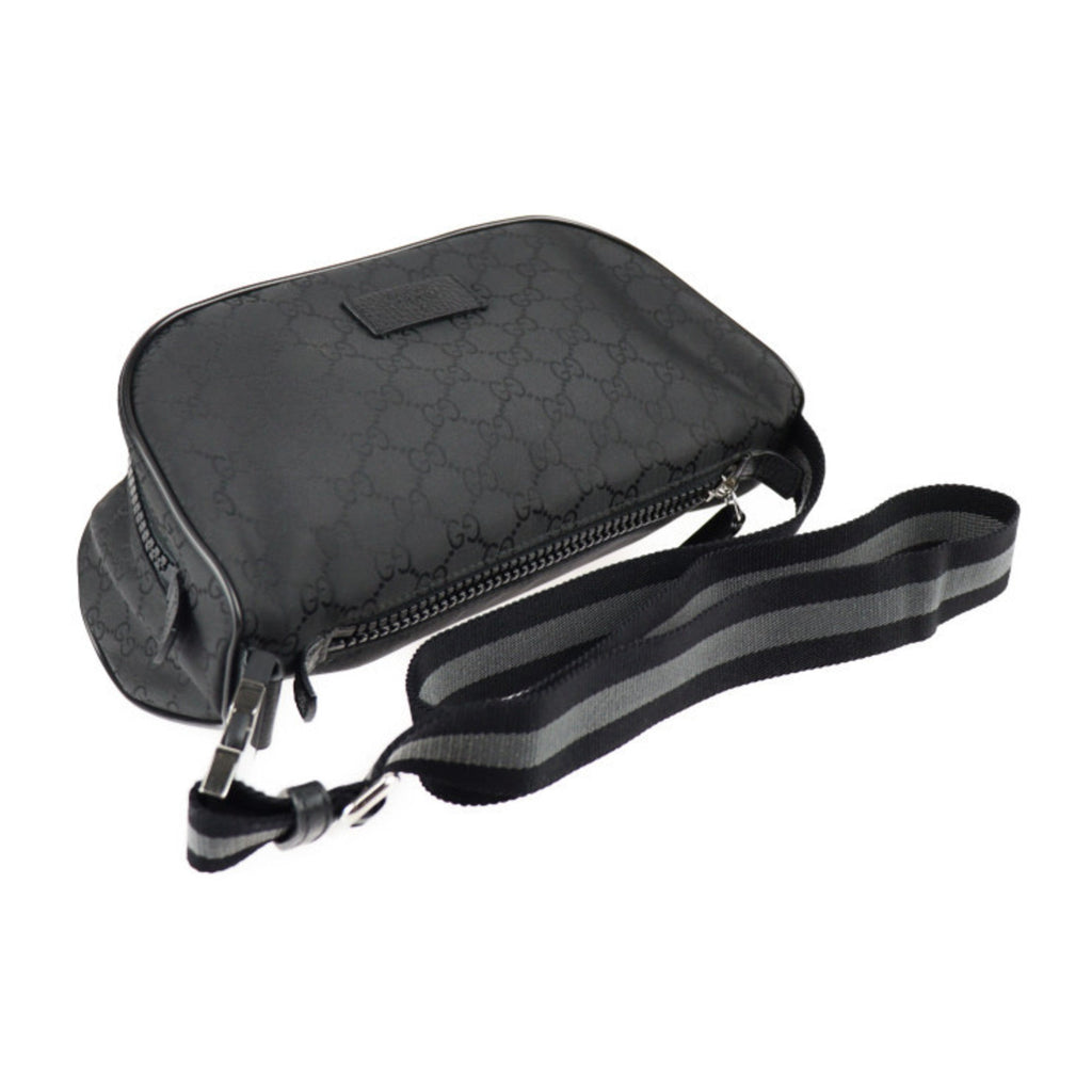 GUCCI Waist Bag 449182 GG Nylon x Leather Black Silver Hardware Body Hip