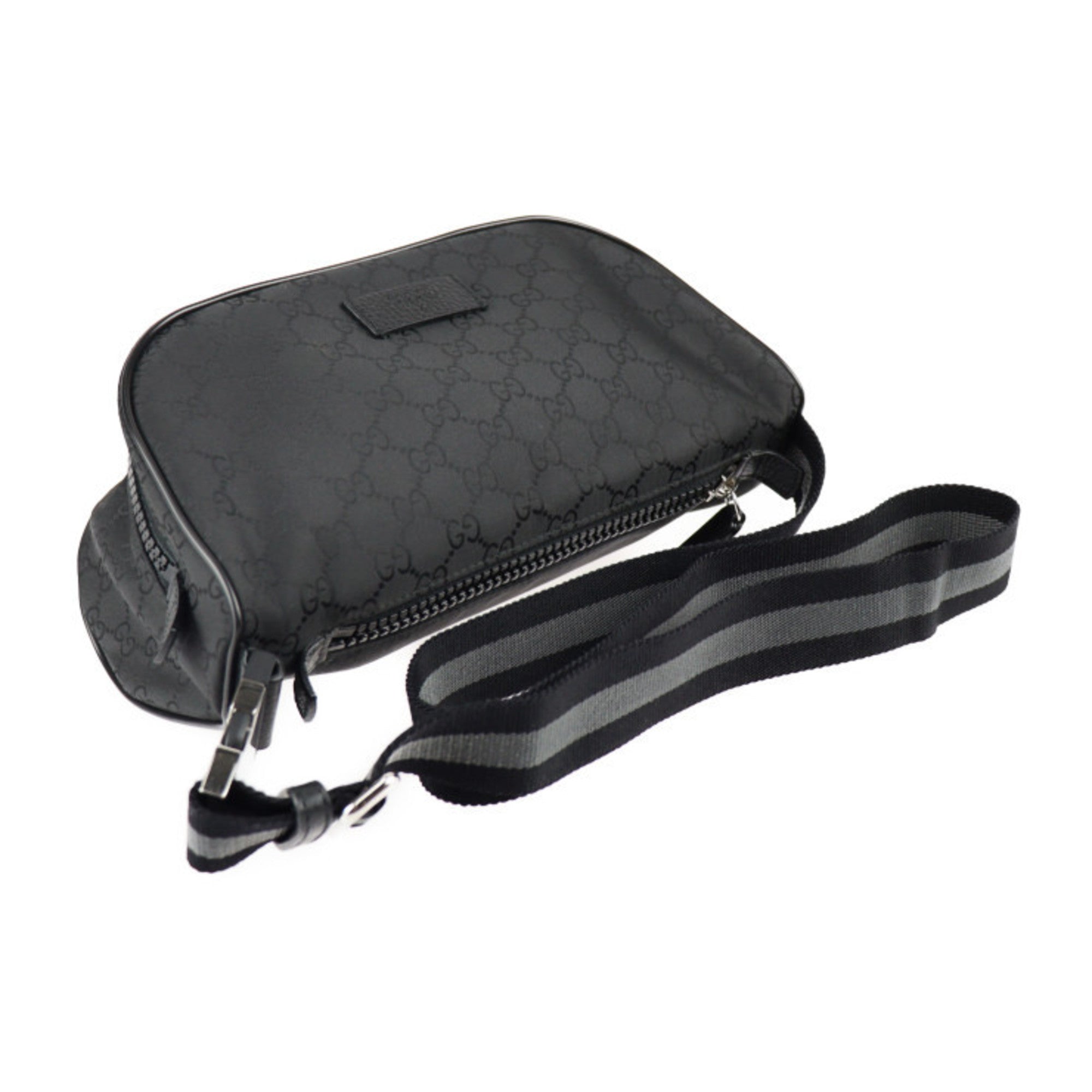 GUCCI Waist Bag 449182 GG Nylon x Leather Black Silver Hardware Body Hip