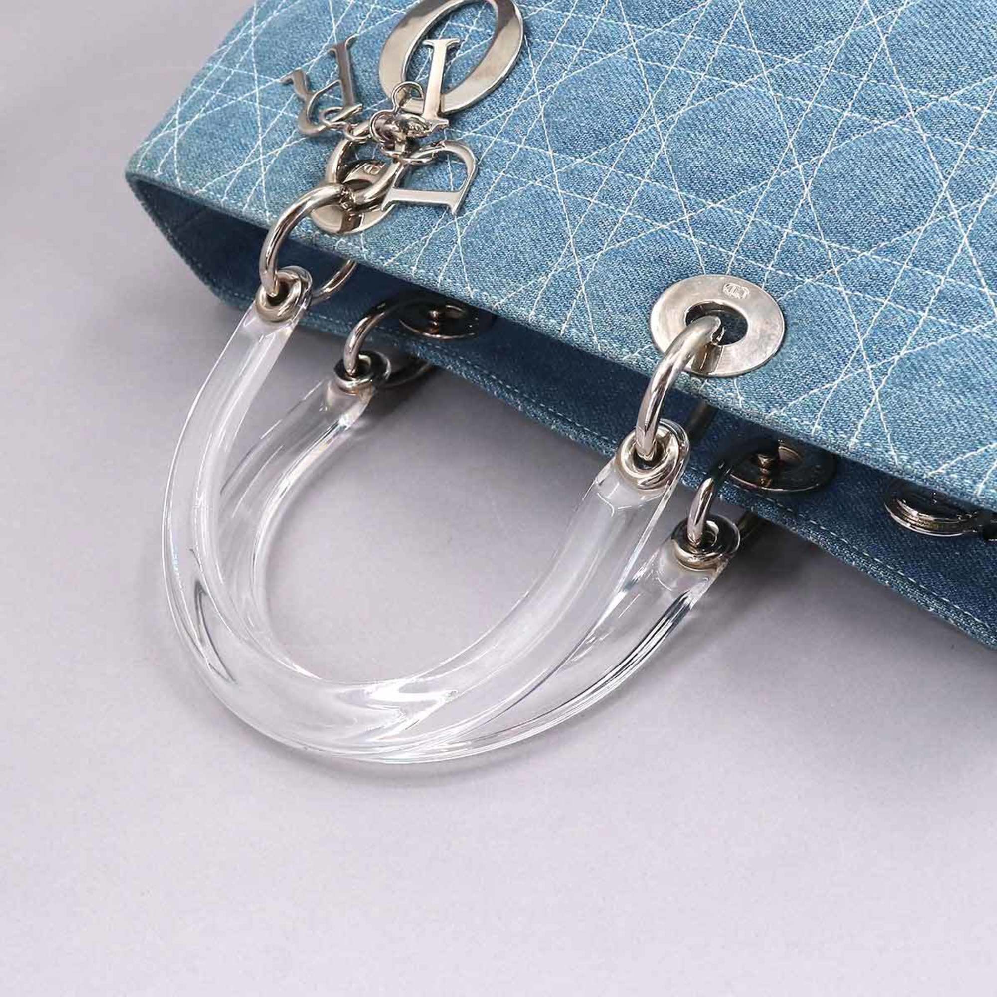 CHRISTIAN DIOR lady large 2way hand shoulder bag denim blue Lady