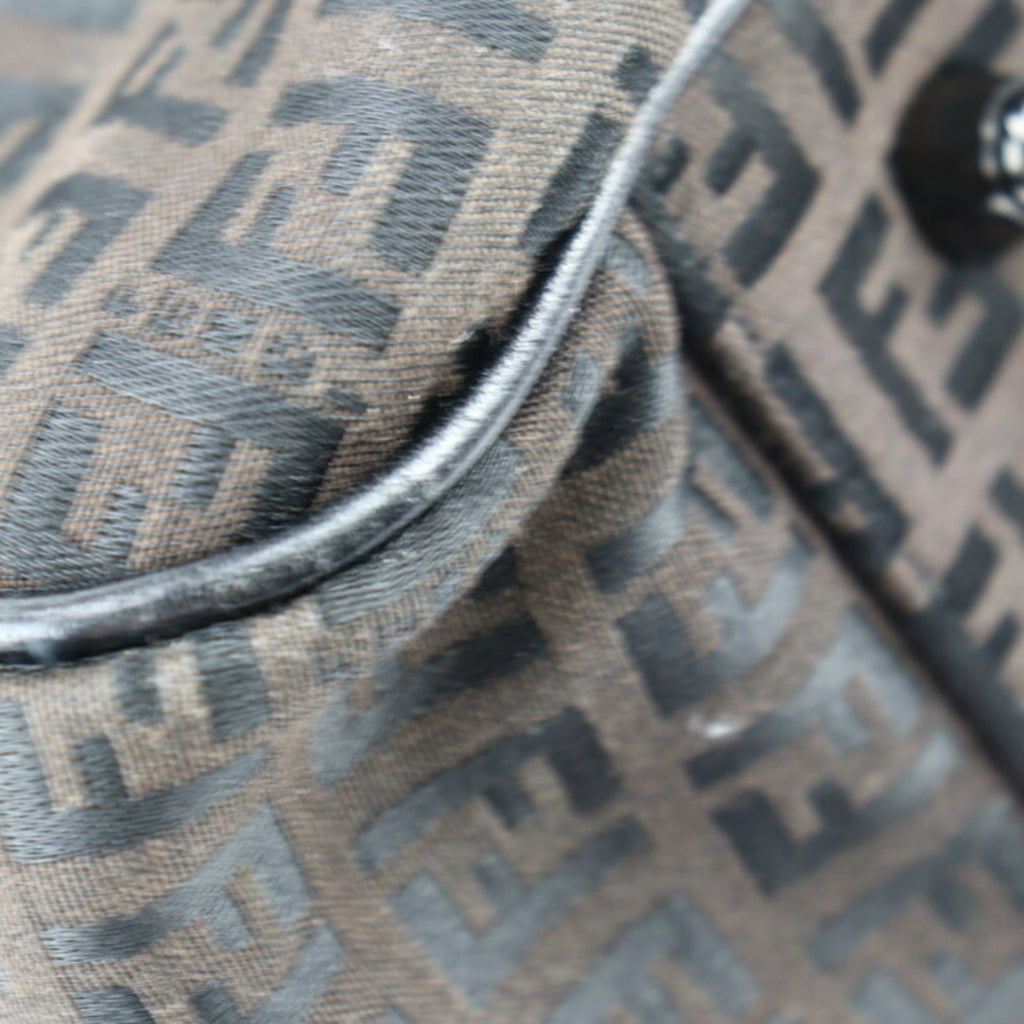 FENDI Boston bag 7VS002 canvas leather dark brown black Zucchino Zucca pattern