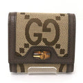 GUCCI Jumbo GG Diana Bamboo Compact Wallet Bifold L-shaped Zipper Coin Purse Canvas 658635 Brown Gold Hardware