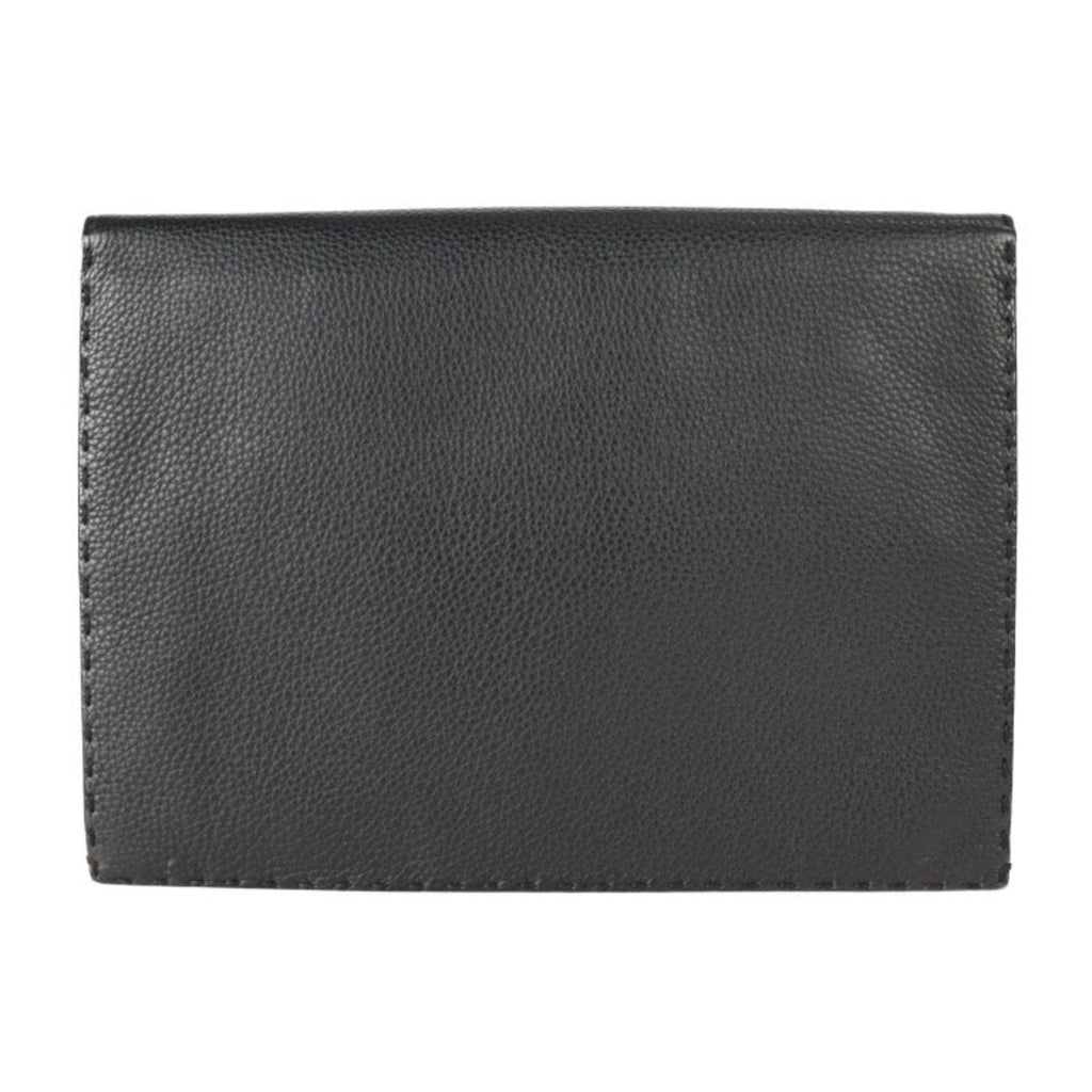 FENDI Selleria Clutch Bag 7VA376 Roman Leather Black Silver Hardware Wristlet Second Pouch