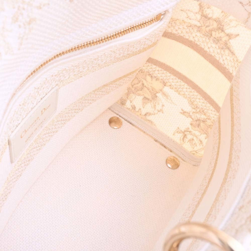 CHRISTIAN DIOR Canvas Lady Delight Embroidered Medium Handbag White Ladies