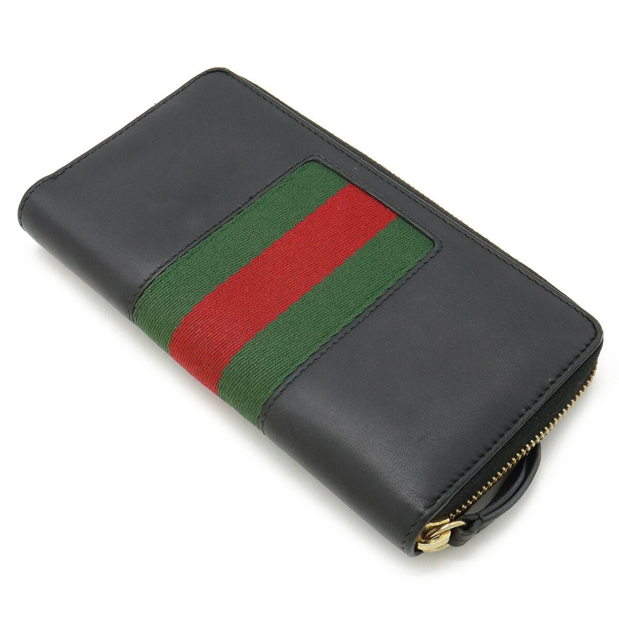 GUCCI SYLVIE Zip Around Round Long Wallet Leather Black 476083