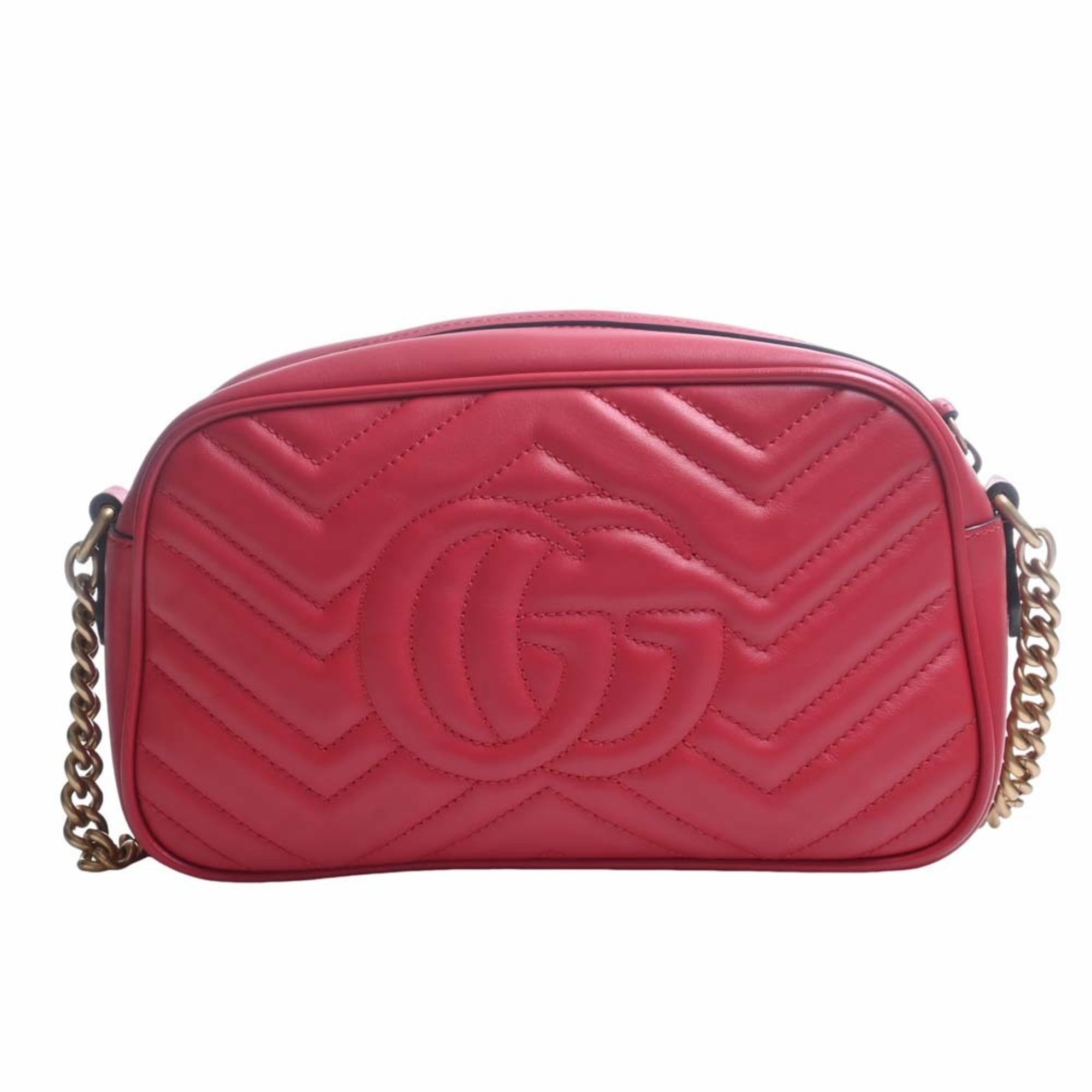 GUCCI GG Marmont Leather Chain Shoulder Bag 447632 Red Women's