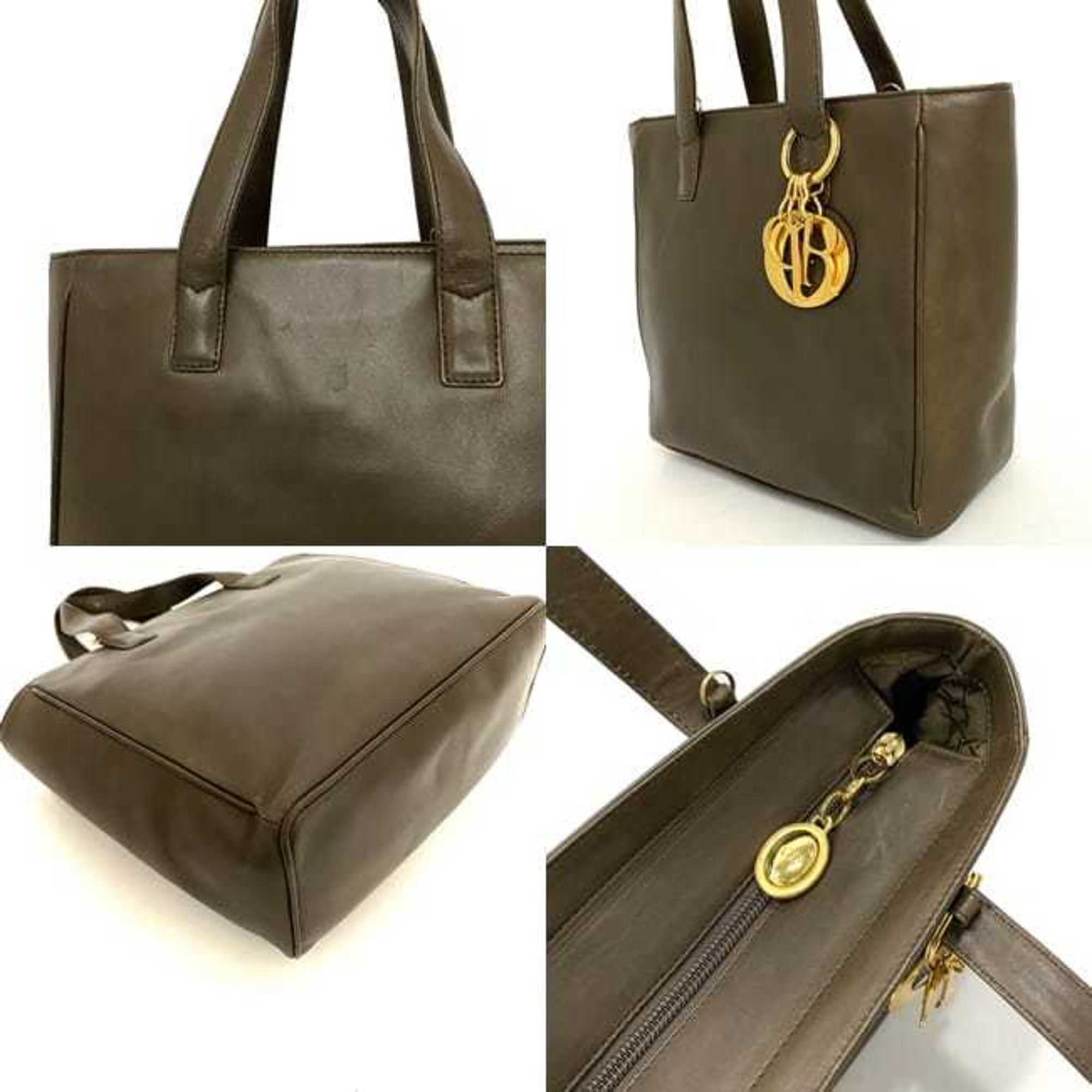 CHRISTIAN DIOR 2way bag brown cannage handbag leather lambskin
