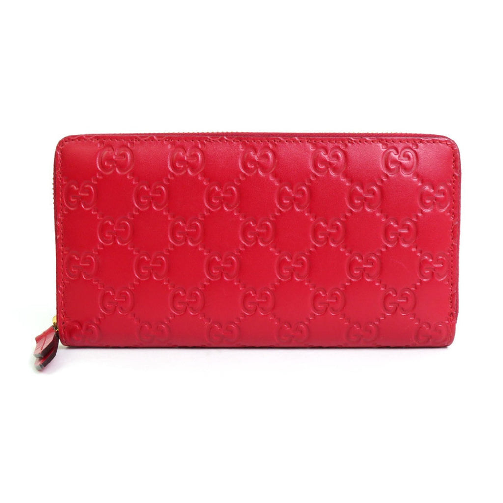 GUCCI round zipper long wallet GG pattern leather red unisex 410102