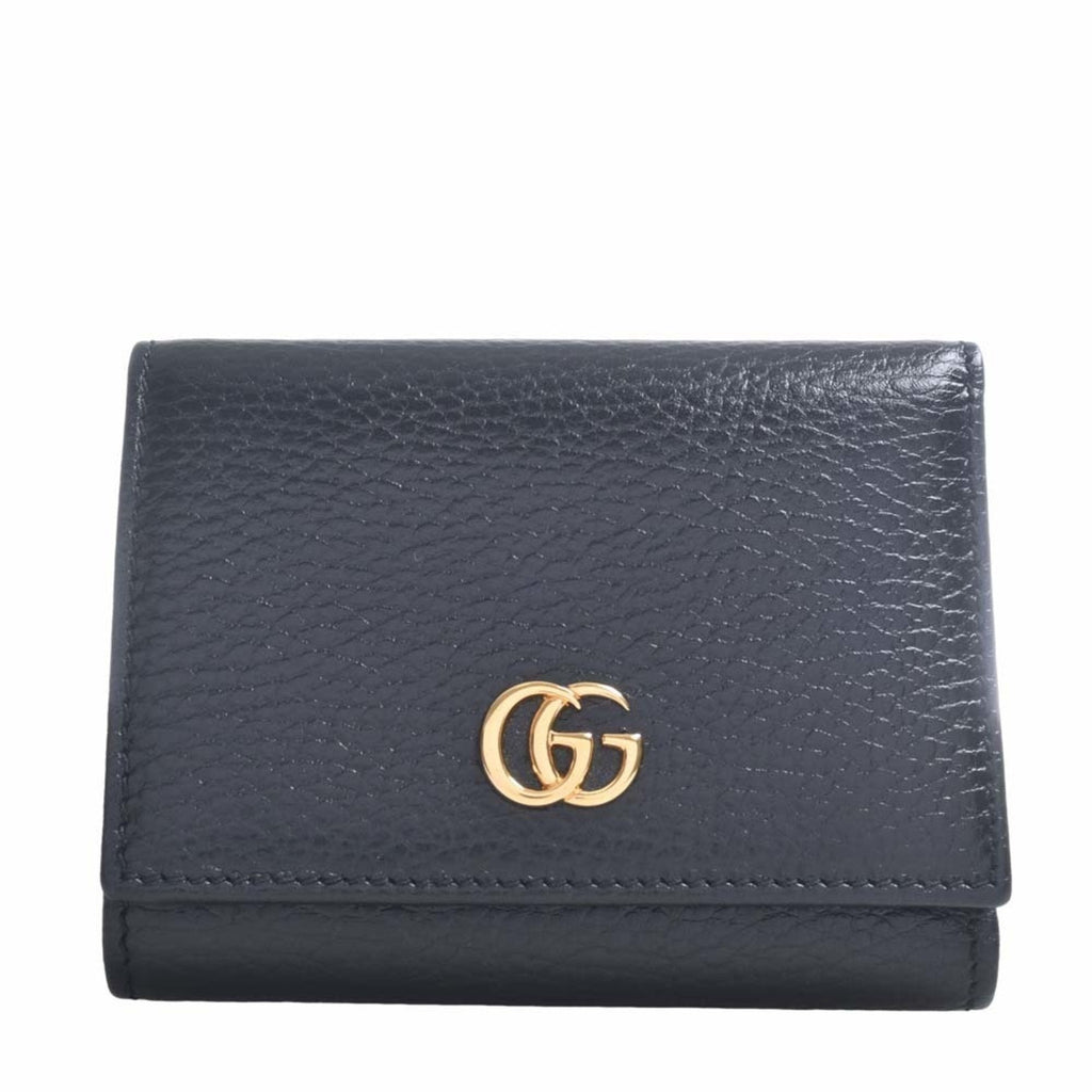 GUCCI Petit Marmont Leather Trifold Wallet 474746 Black Women's
