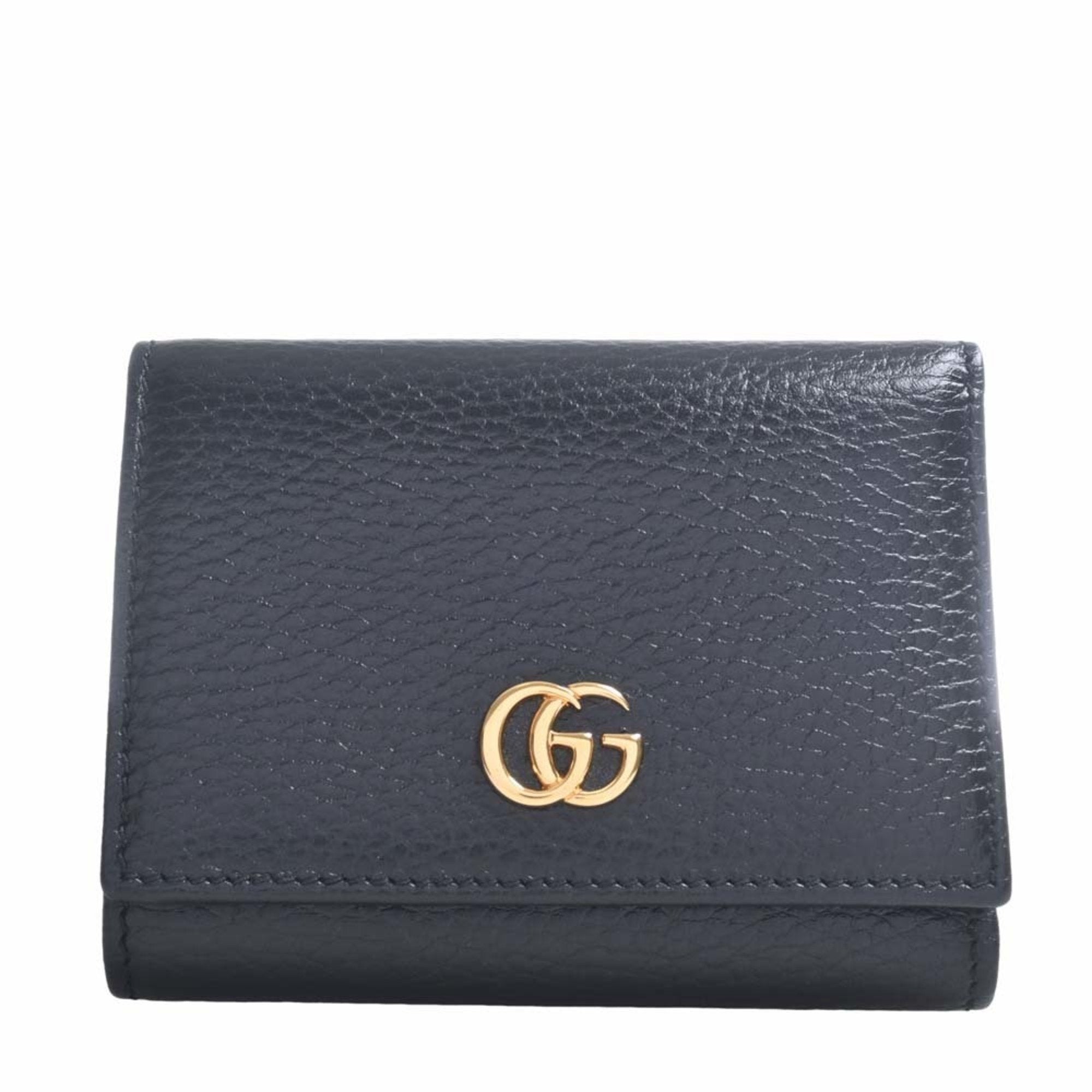 GUCCI Petit Marmont Leather Trifold Wallet 474746 Black Women's