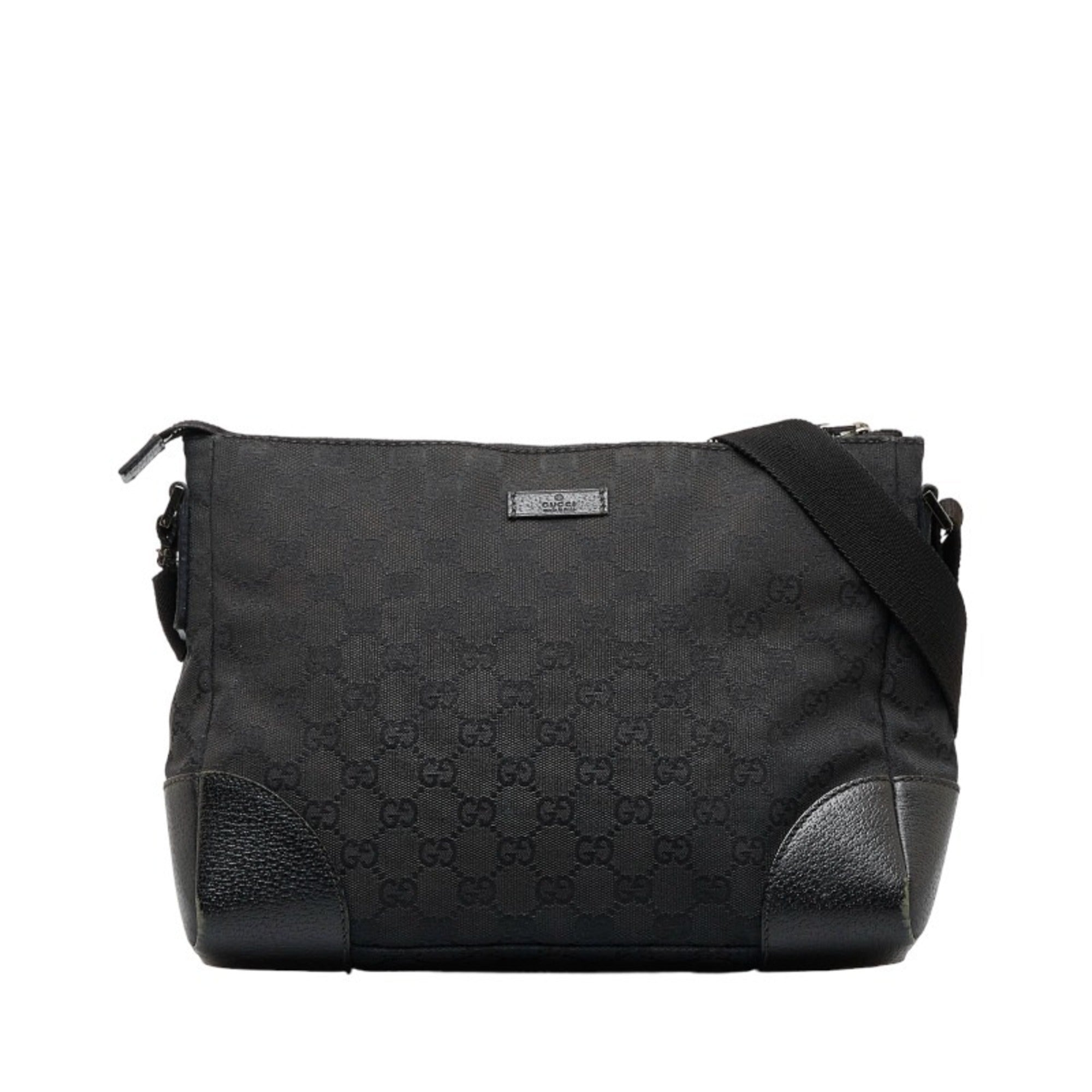 GUCCI GG Canvas Shoulder Bag 114273 Black Leather Women's