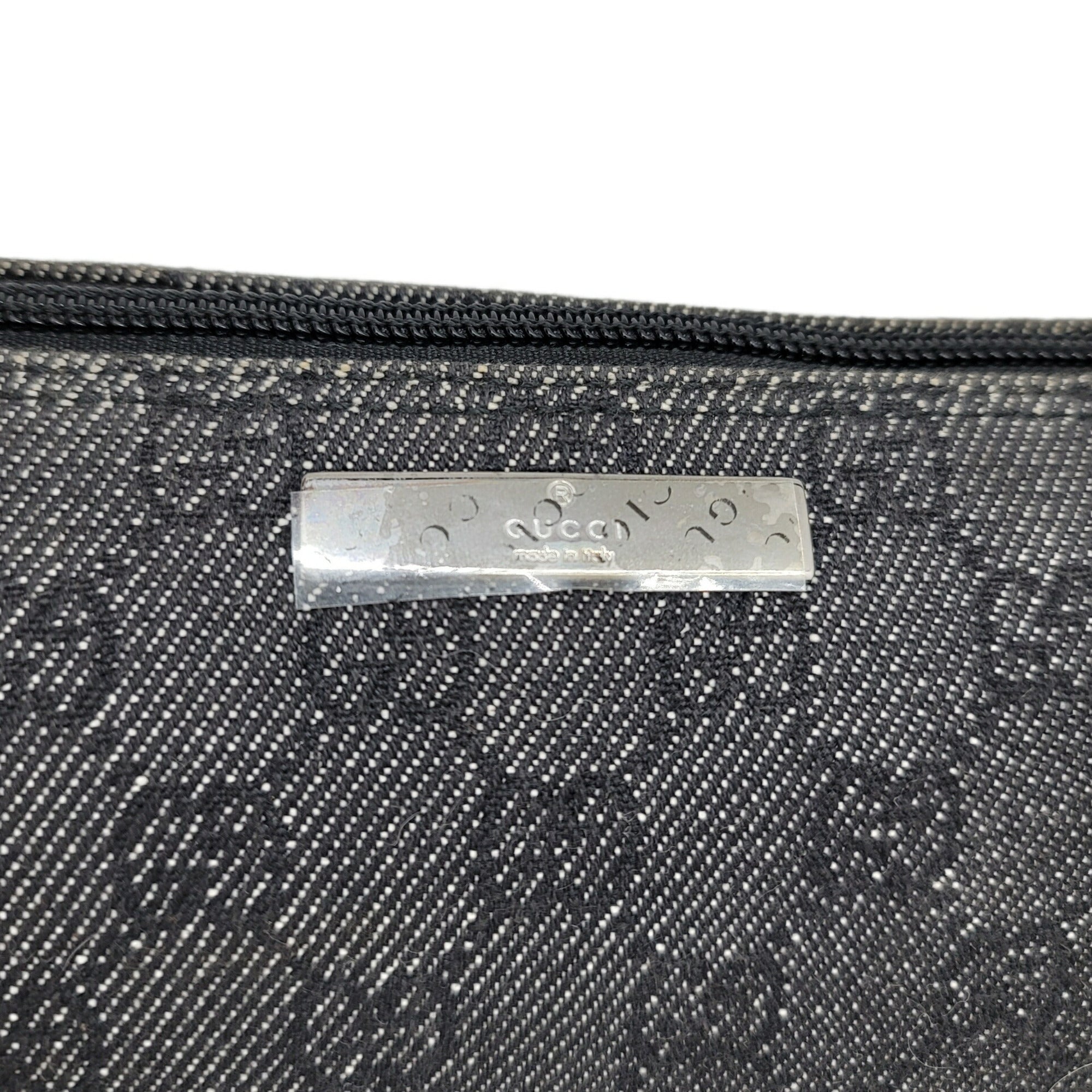 GUCCI 07198 Gray Black Pouch Handbag Back Canvas Leather Women Men Unisex