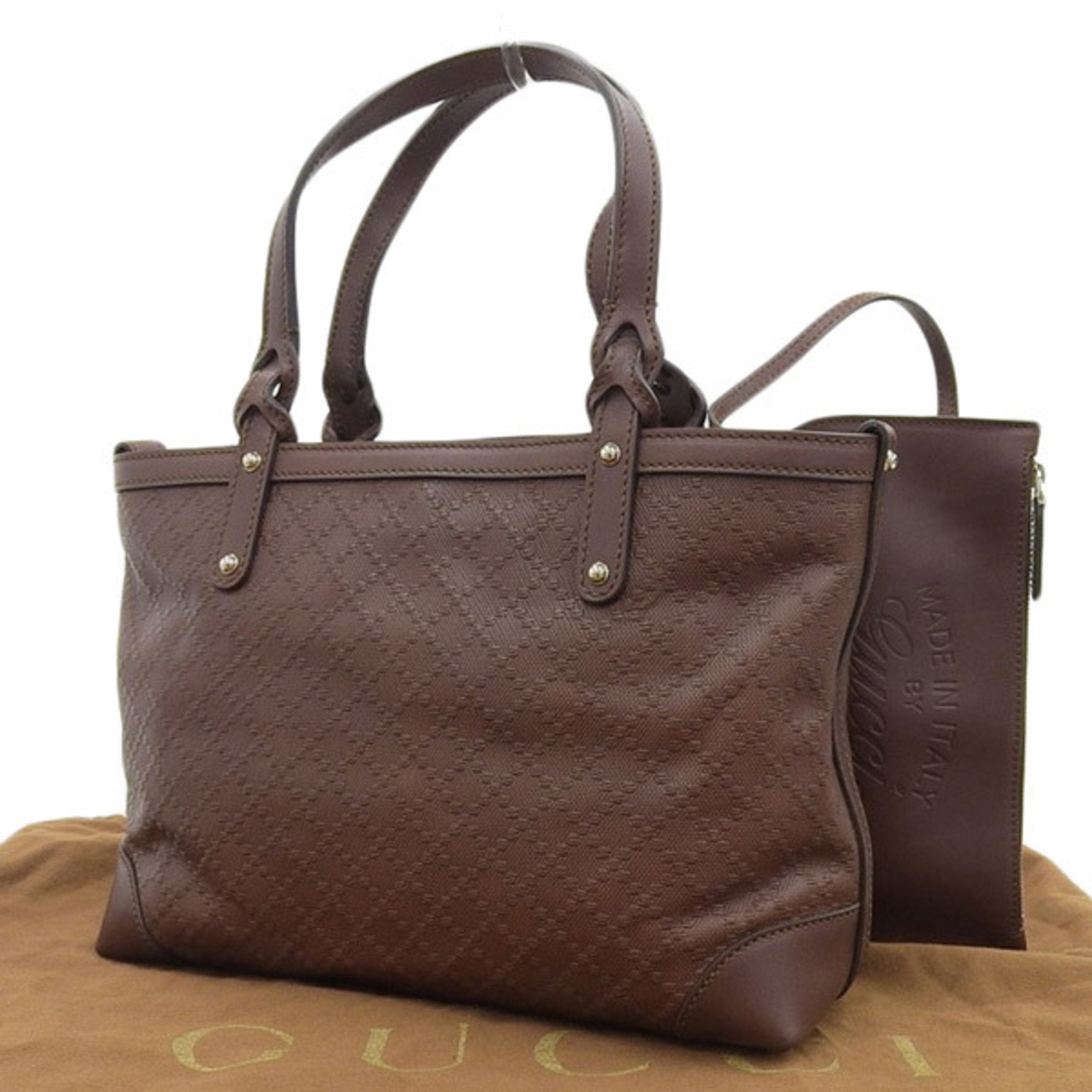 GUCCI Diamante Leather Handbag 269878 Brown Women's