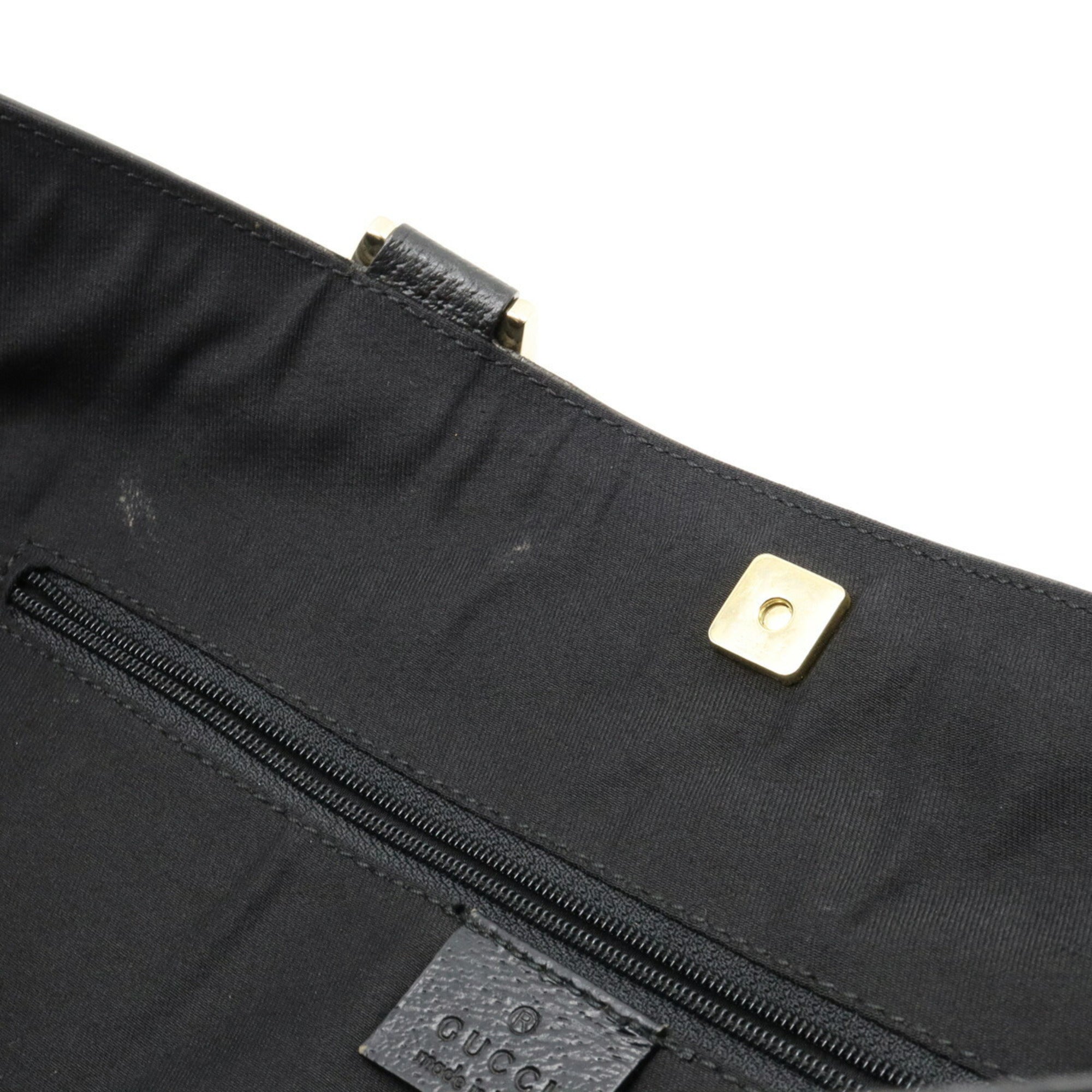GUCCI Abbey GG Canvas Tote Bag Shoulder Leather Black 141472