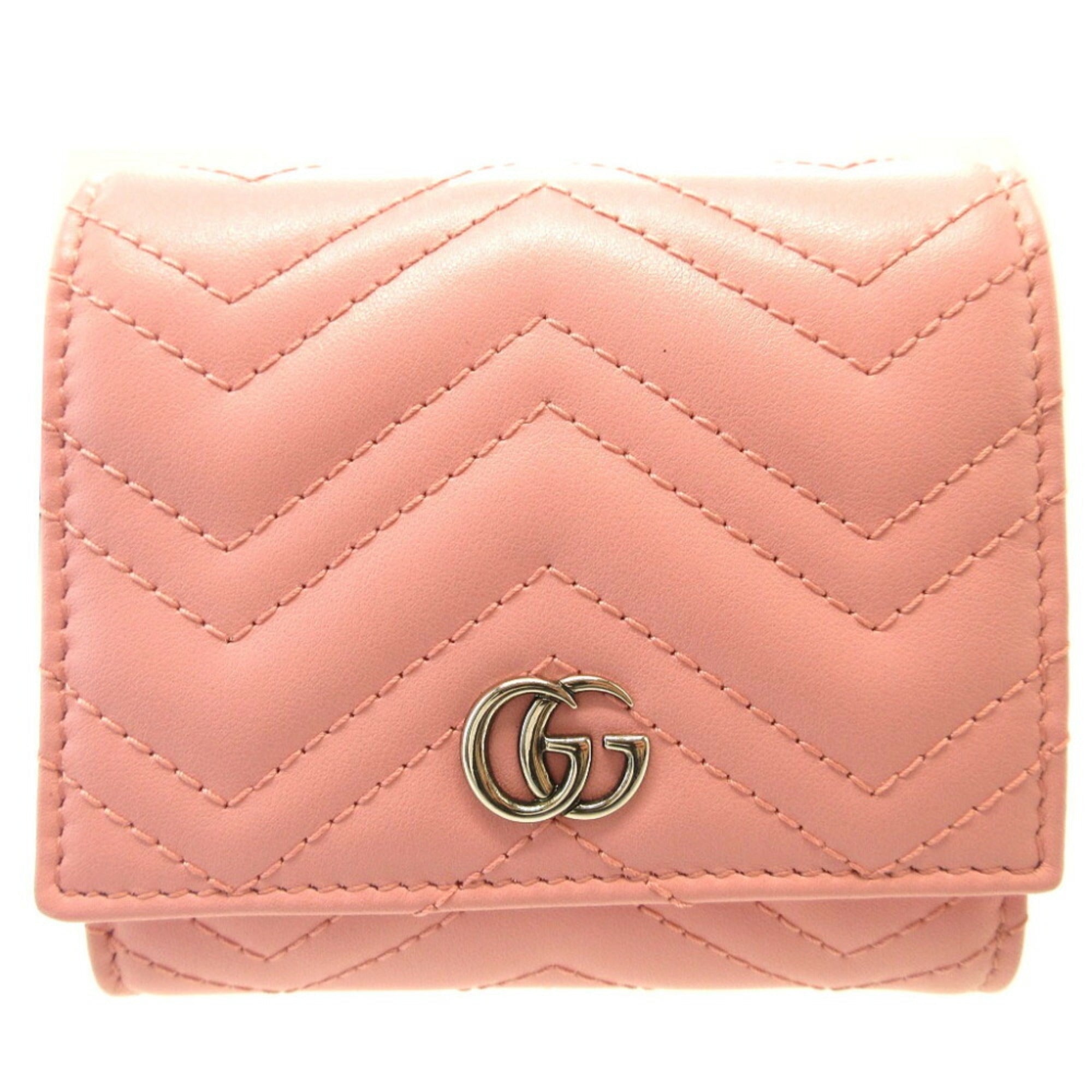 GUCCI GG Marmont 598629 Leather Pink Bifold Wallet