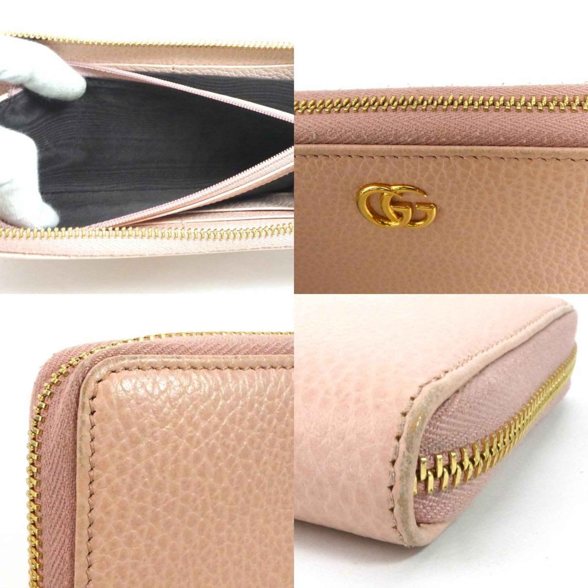 GUCCI Round Zipper Long Wallet GG Marmont Leather Light Pink Women's 456117 55159i
