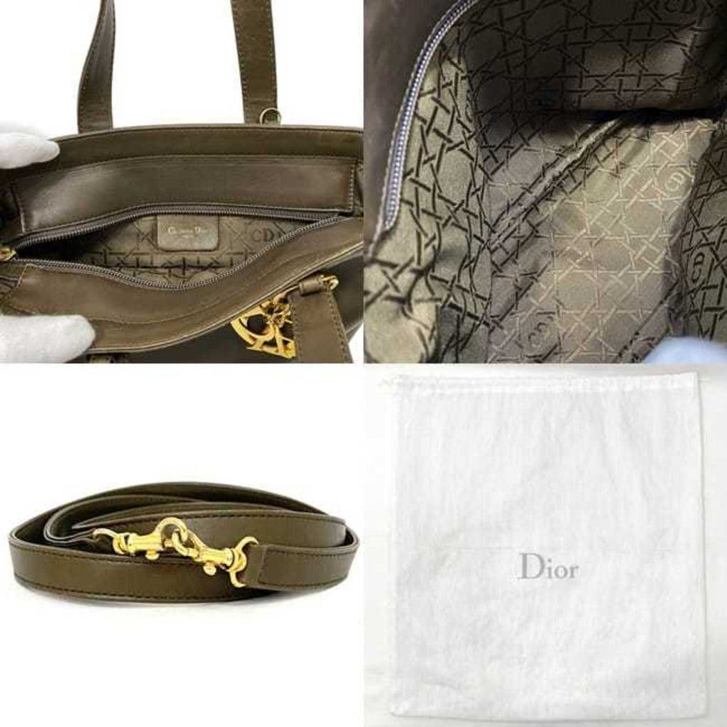 CHRISTIAN DIOR 2way bag brown cannage handbag leather lambskin