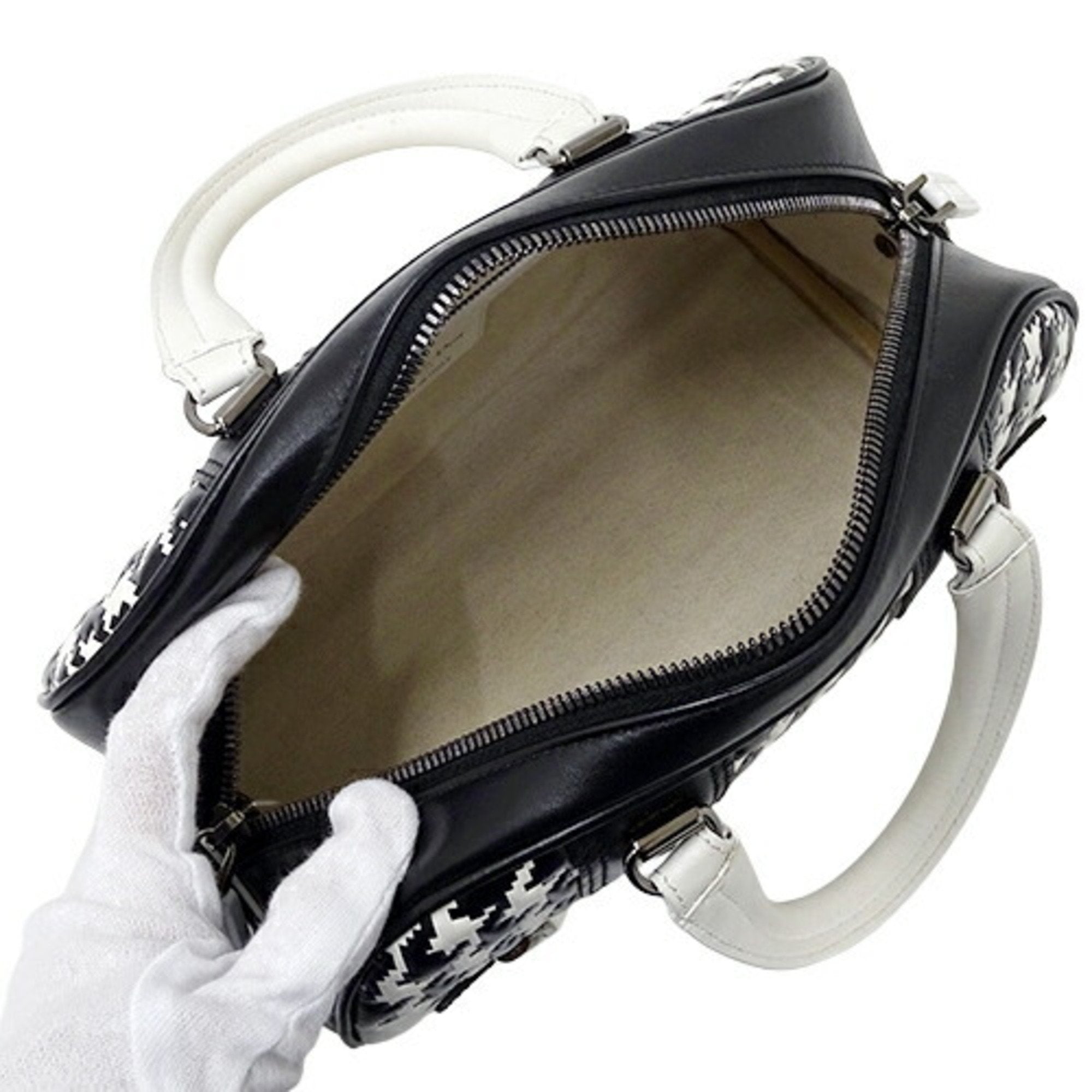 CHRISTIAN DIOR Bag Ladies Handbag Shoulder 2way Vibe Small Leather Black White Houndstooth Bicolor