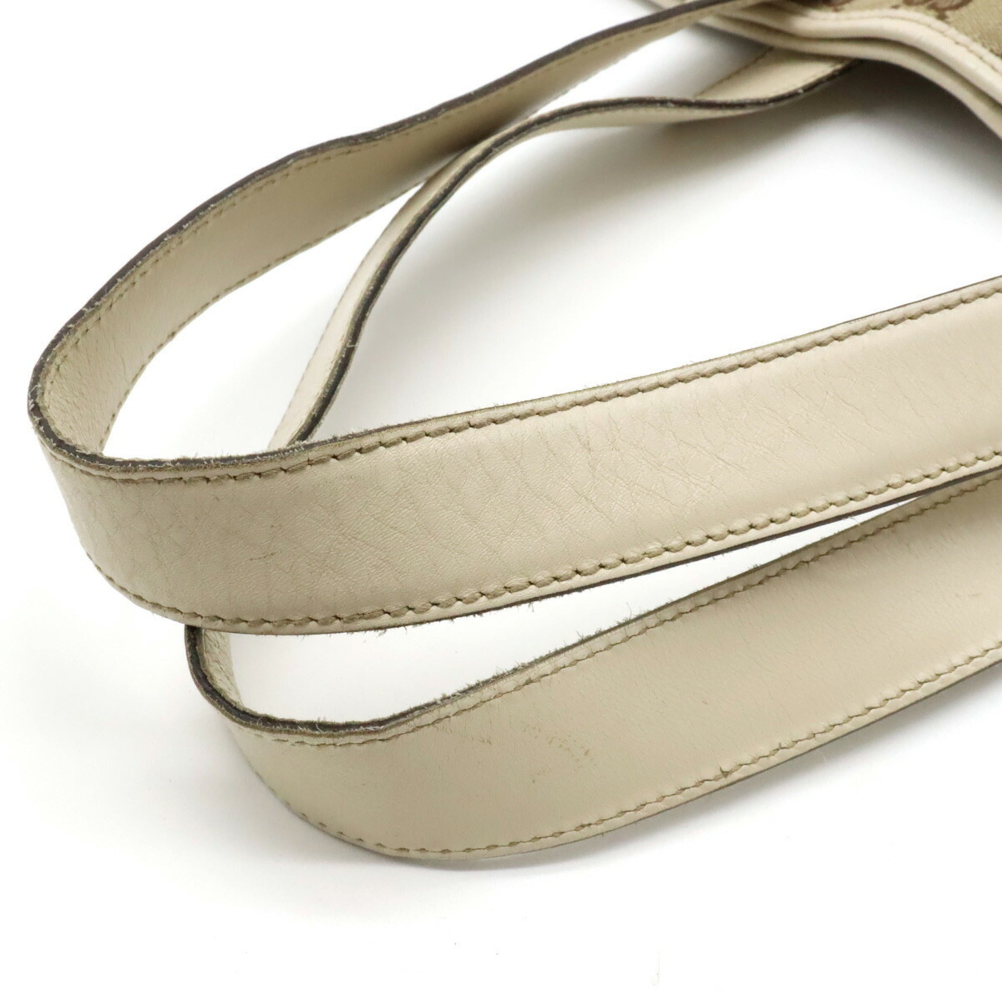 GUCCI GG Canvas Tote Bag Shoulder Leather Khaki Beige 153238
