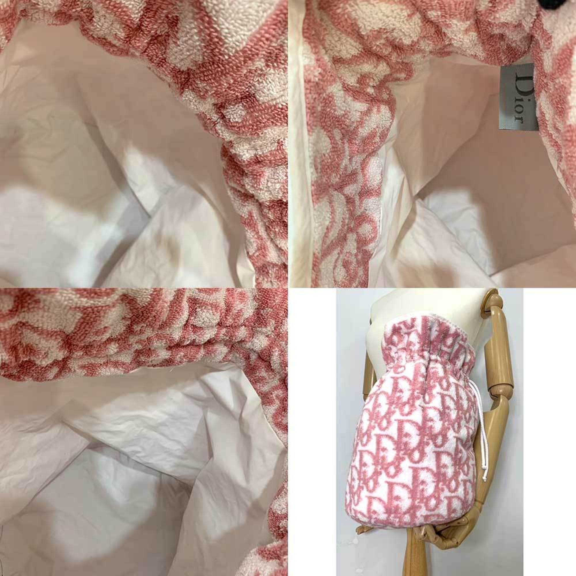 CHRISTIAN DIOR Bag Type Pouch in Pink x White Trotter Ladies Pile Towel Canvas ChristianDior