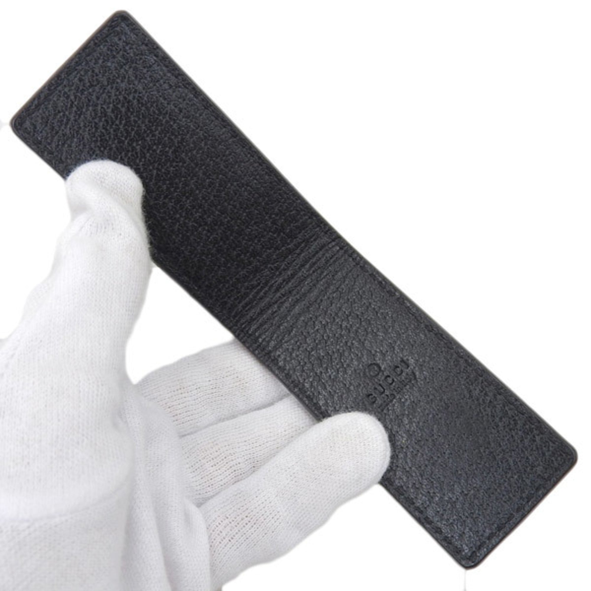 GUCCI Leather Bee Money Clip Black Men's