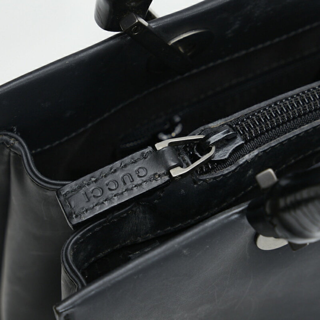GUCCI Bamboo Handbag Tote Bag 0021016 Black Leather Ladies