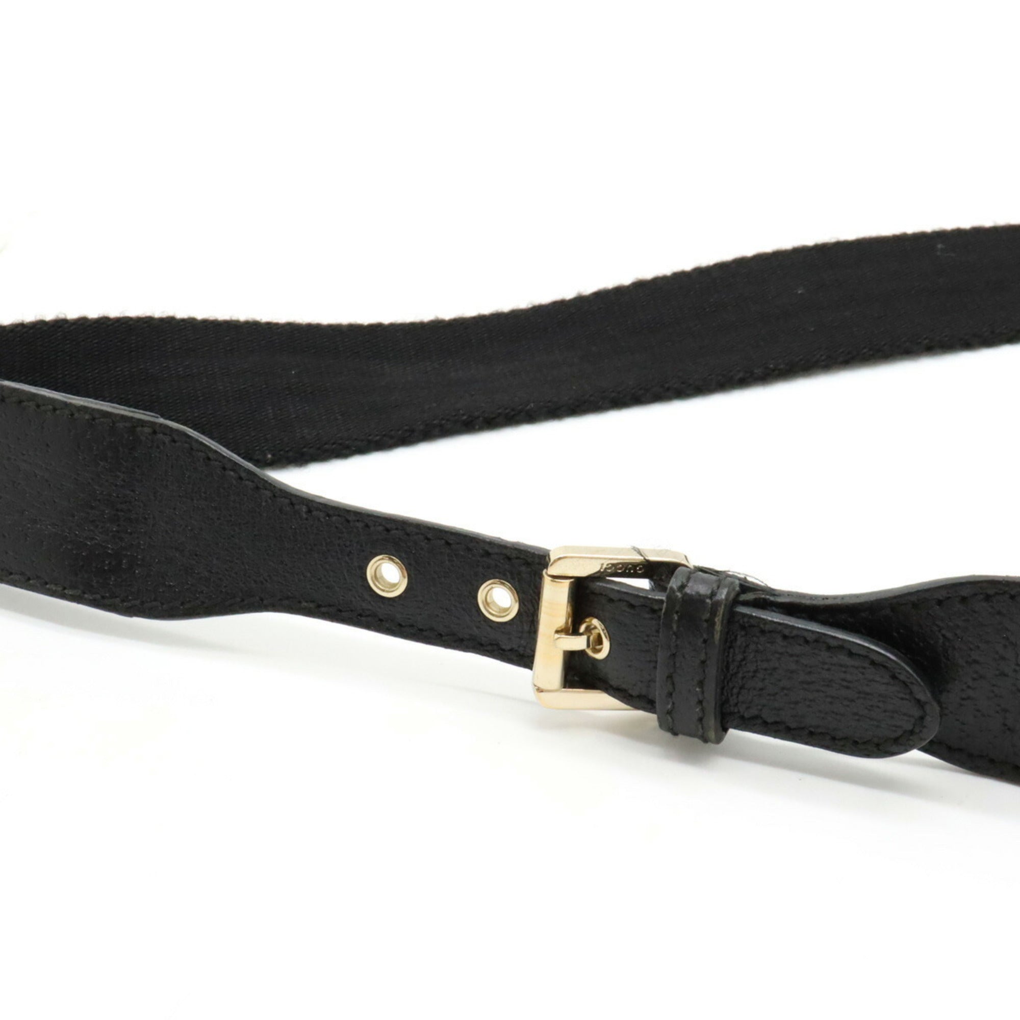 GUCCI GG Canvas Horsebit Shoulder Bag Leather Black 145809