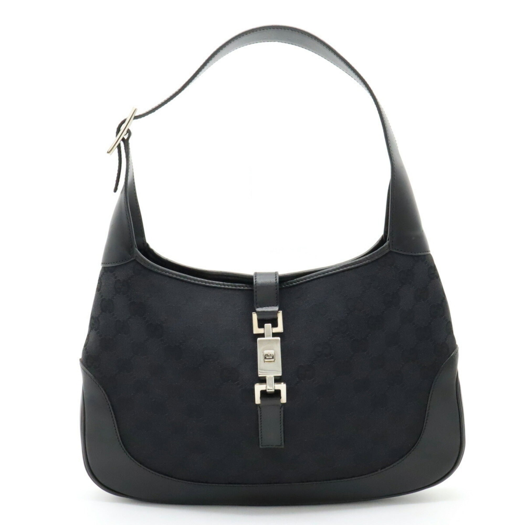 GUCCI GG Canvas Jackie Line Shoulder Bag Leather Black 001.3306.3444