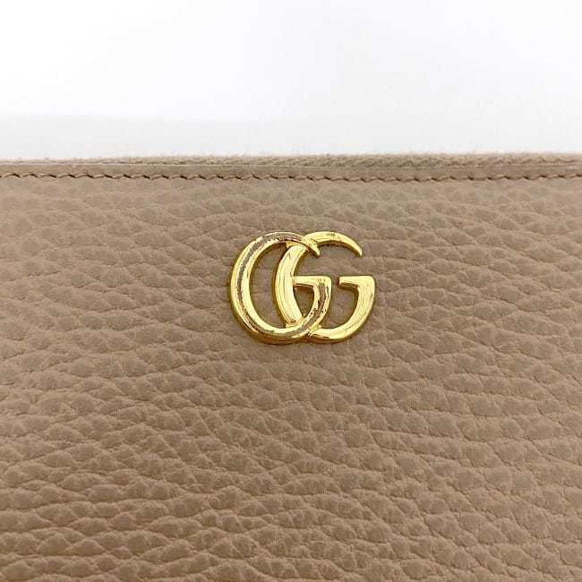 GUCCI Round Long Wallet Pink Beige Gold Marmont 456117 Leather  GG Women's