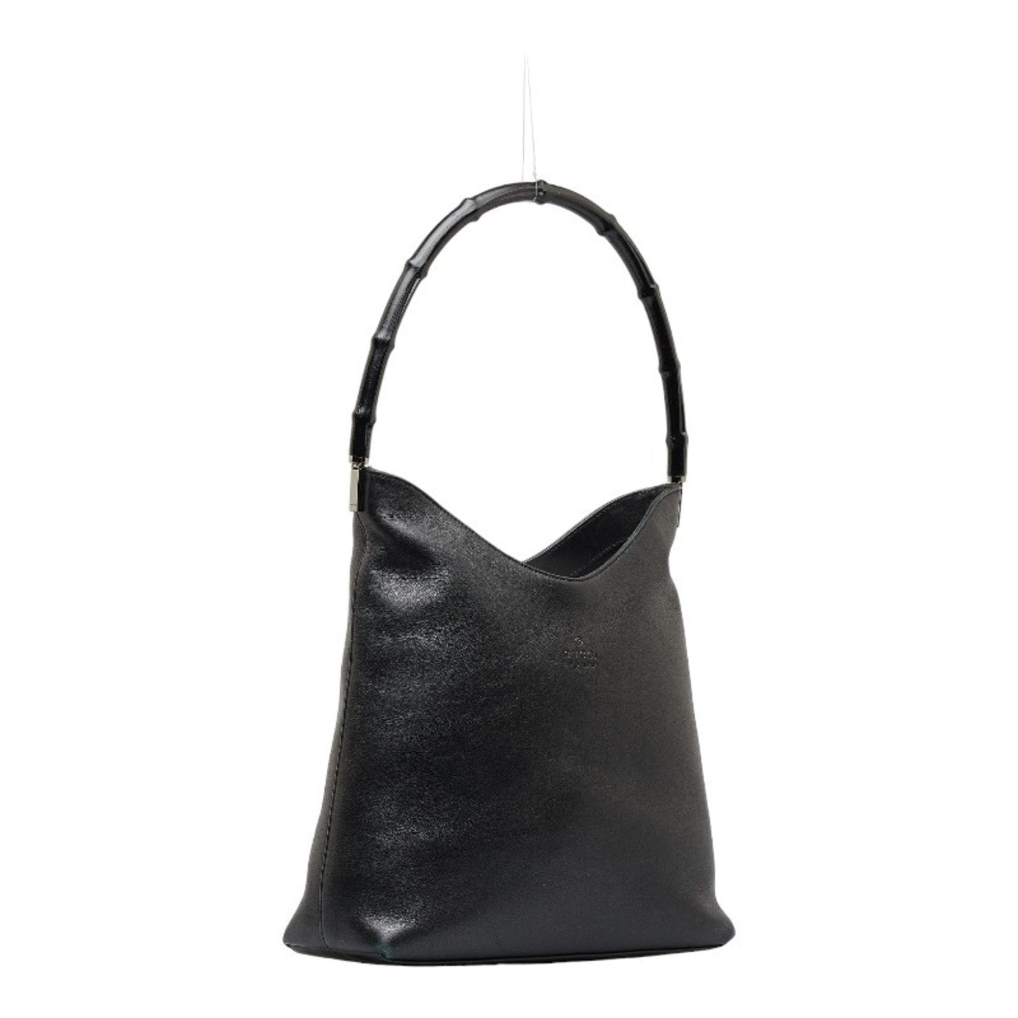 GUCCI Bamboo One Shoulder Bag 001 3244 Black Leather Women's
