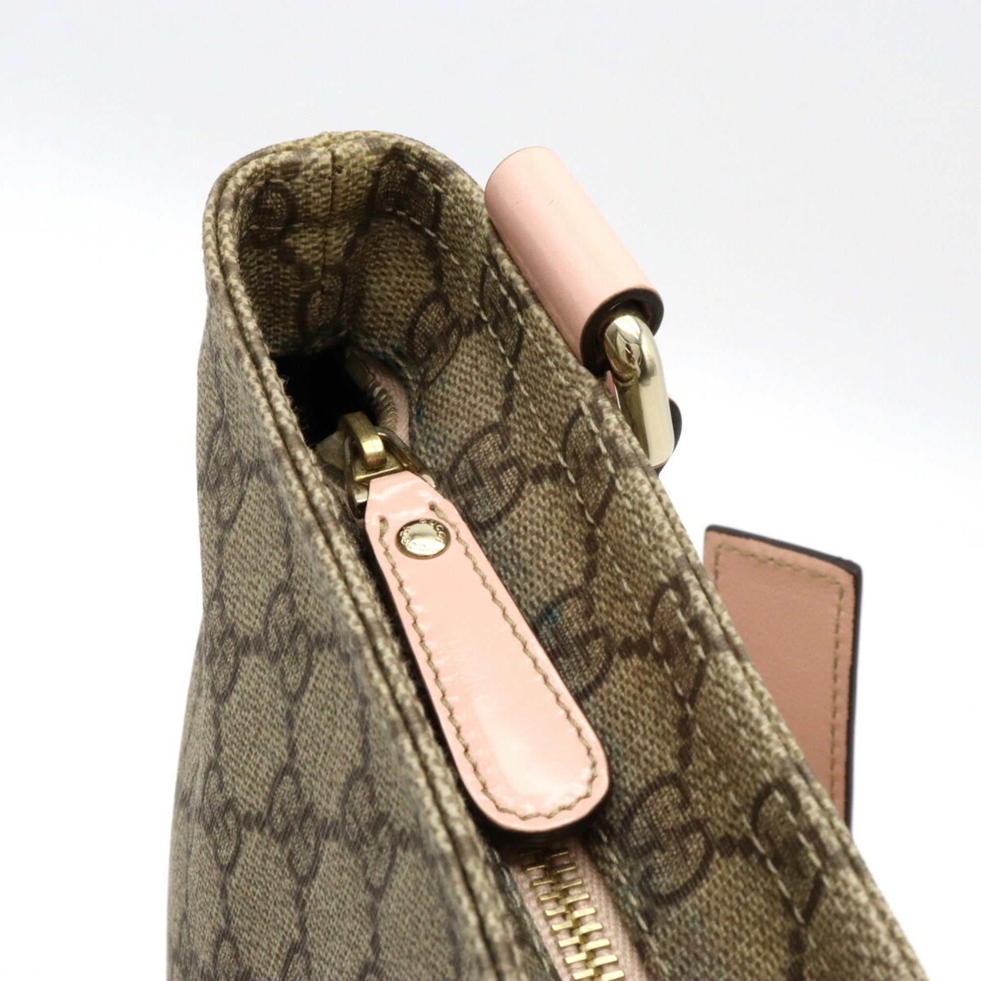 GUCCI GG Supreme Plus Shoulder Bag PVC Patent Leather Khaki Beige Baby Pink 201446