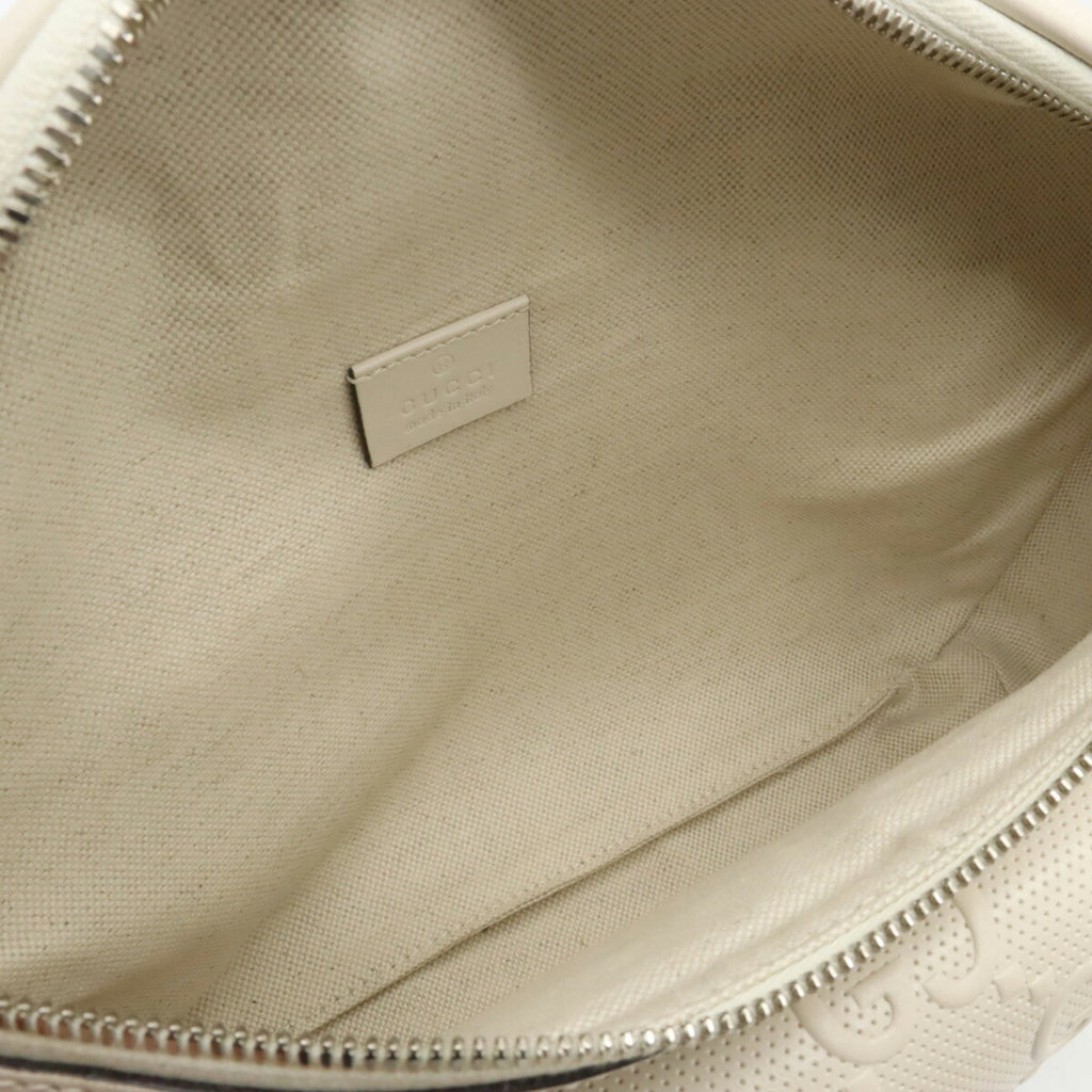 GUCCI GG embossed belt bag body waist pouch hip punching leather ivory white 645093