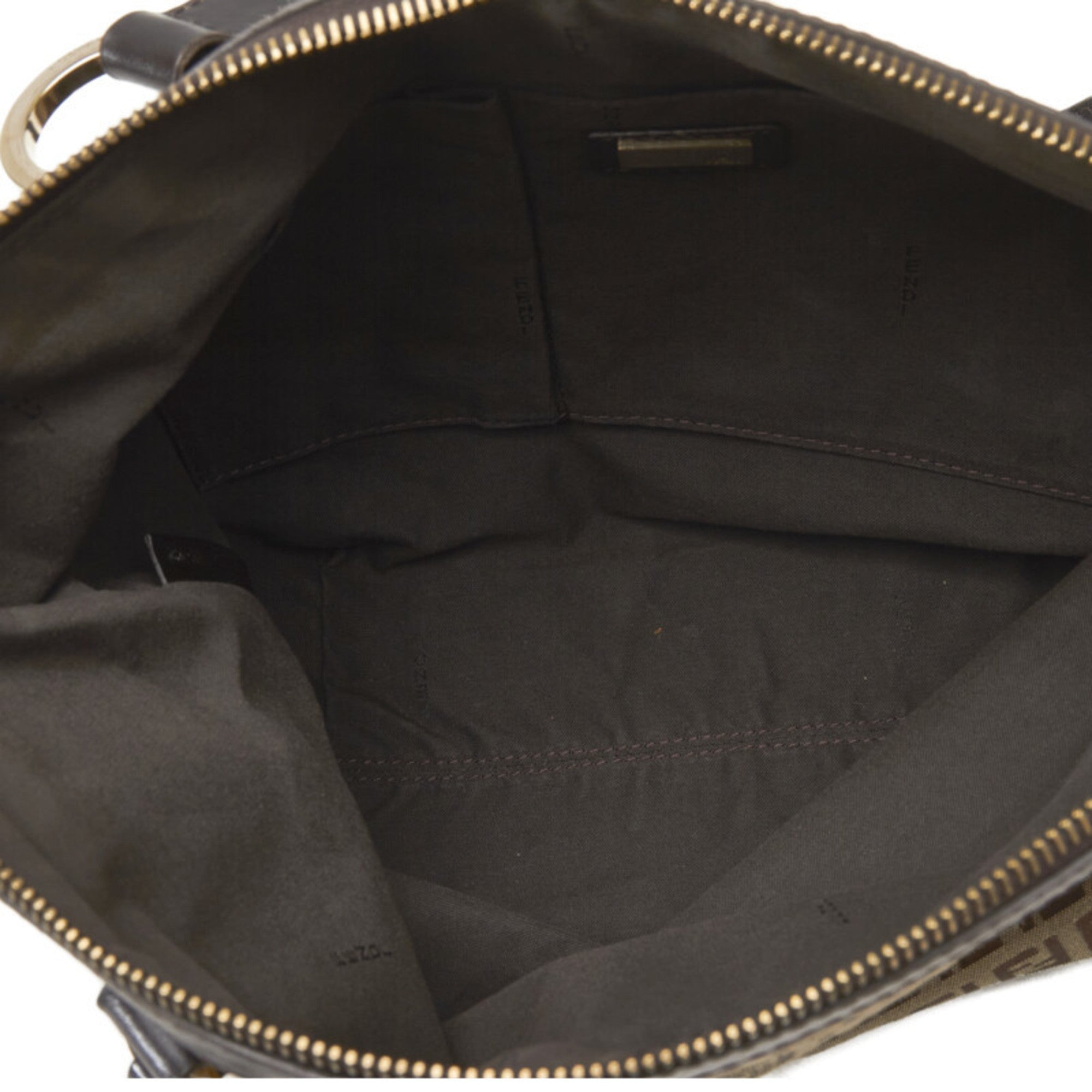 FENDI Zucchino Handbag Tote Bag 8BH196 Beige Brown Canvas Leather Women's