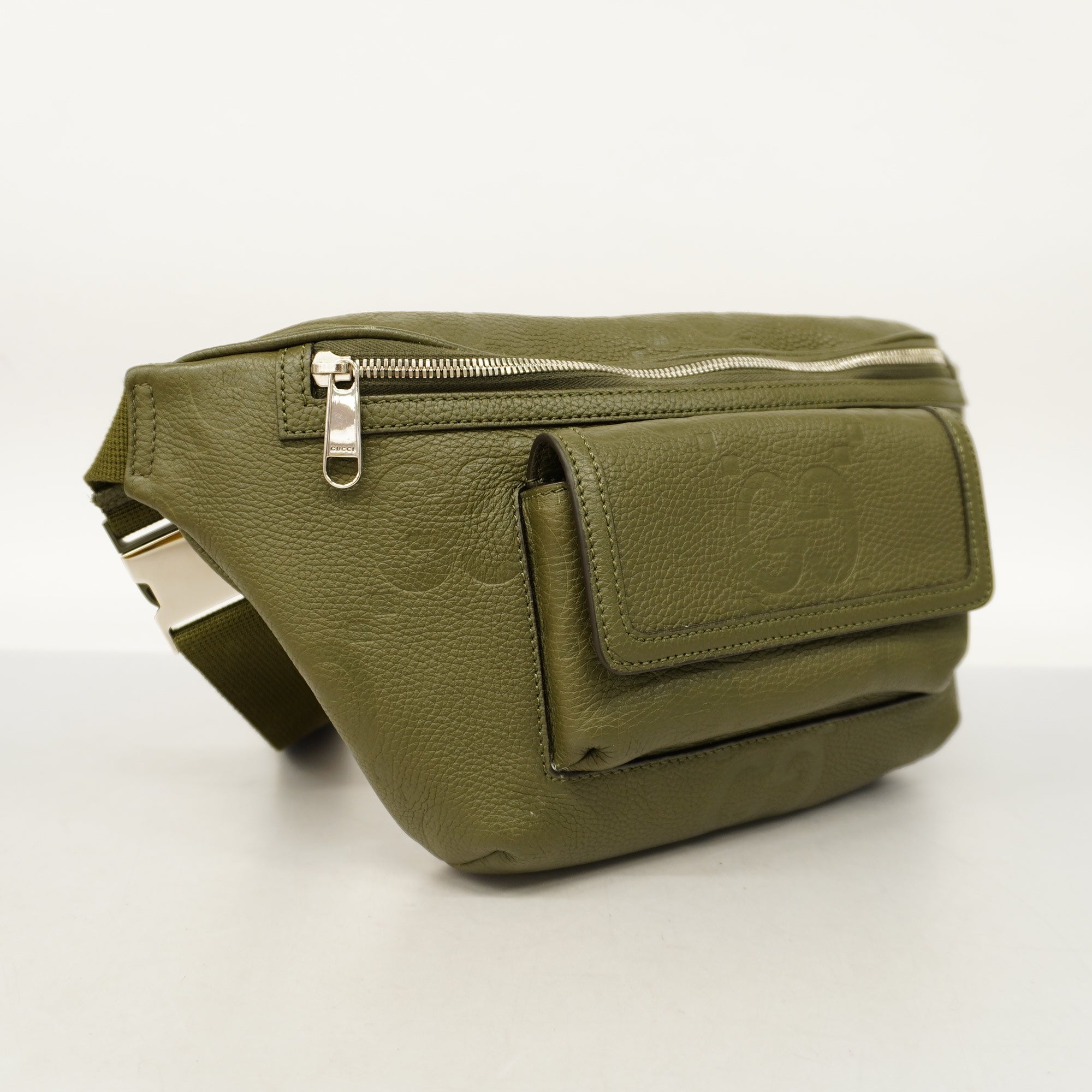 GUCCI  Jumbo GG 645093 Men's Leather Sling Bag Khaki