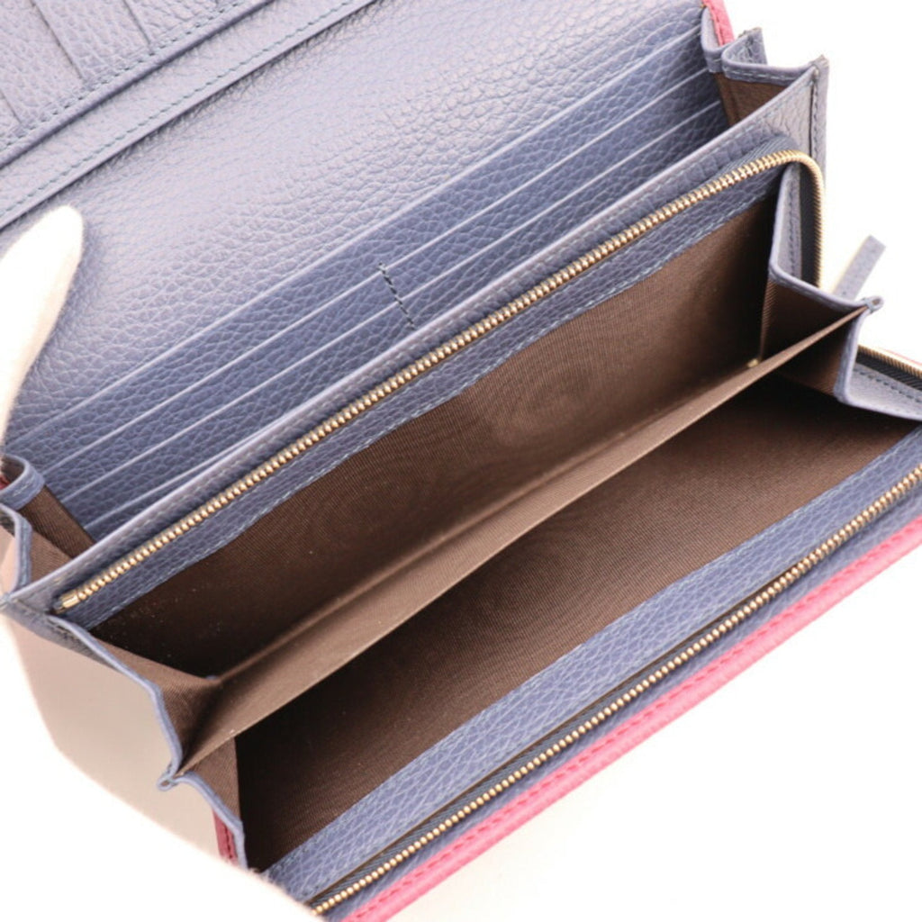 GUCCI Swing Continental Wallet Bifold 354498 Leather Purple Smoke Blue Gold Hardware Long