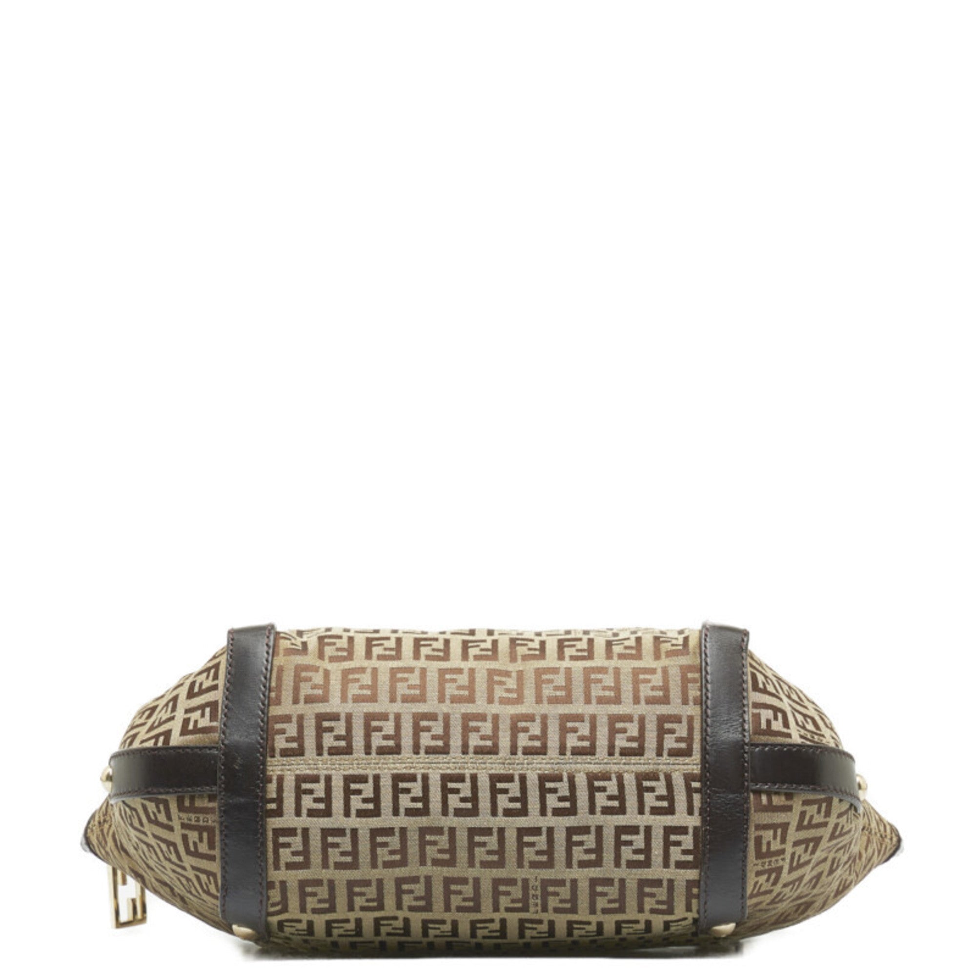 FENDI Zucchino Handbag Tote Bag 8BH196 Beige Brown Canvas Leather Women's