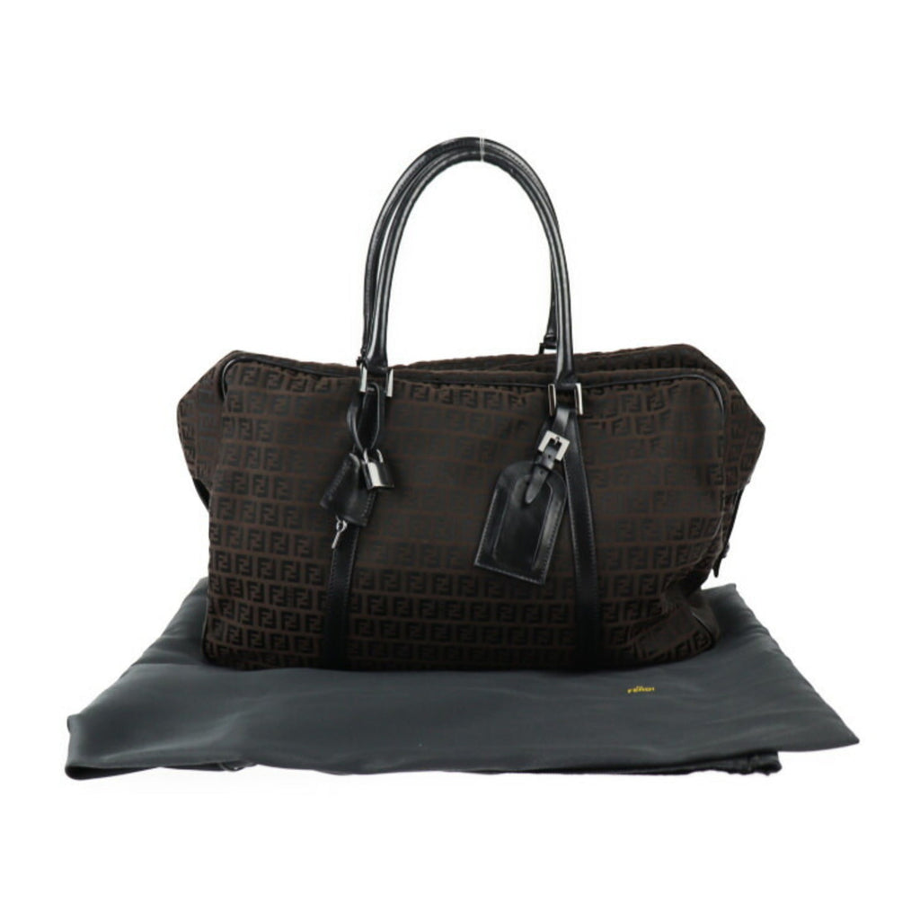 FENDI Boston bag 7VS002 canvas leather dark brown black Zucchino Zucca pattern