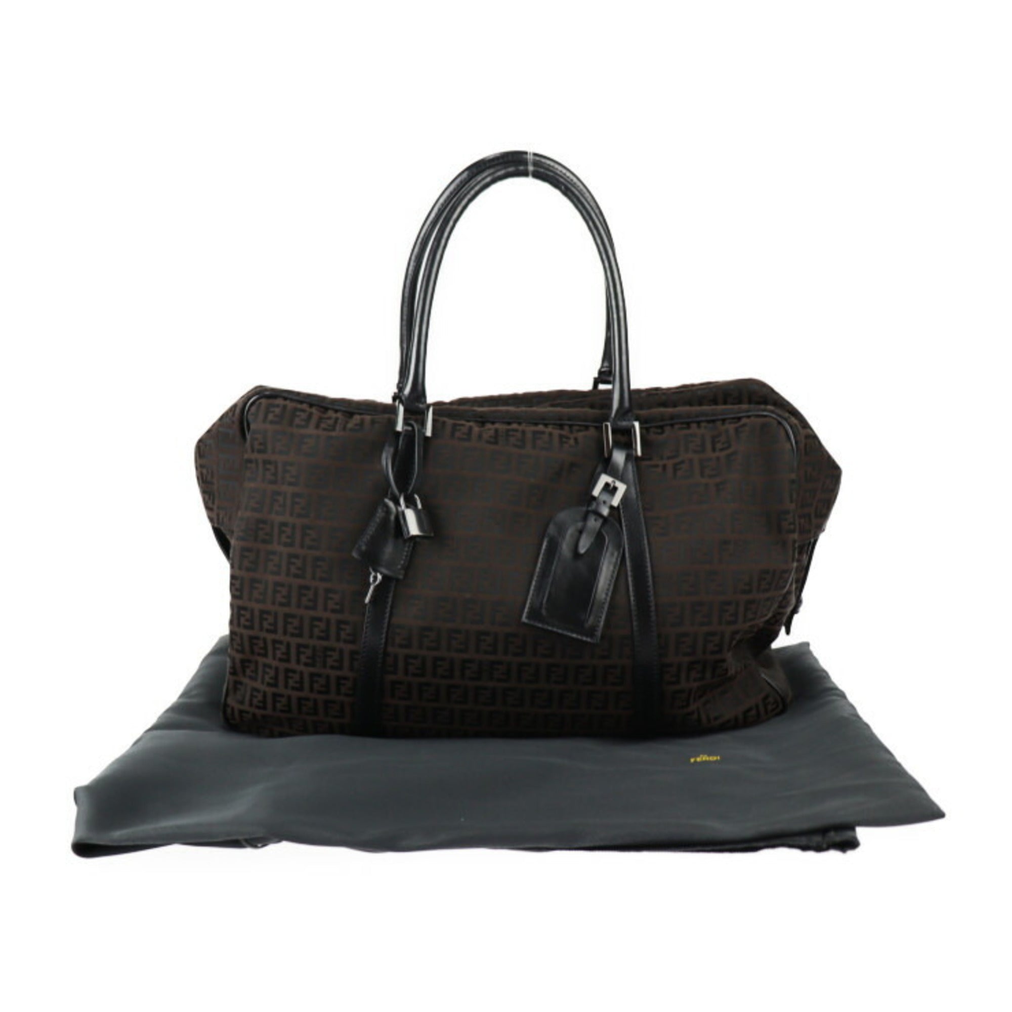 FENDI Boston bag 7VS002 canvas leather dark brown black Zucchino Zucca pattern