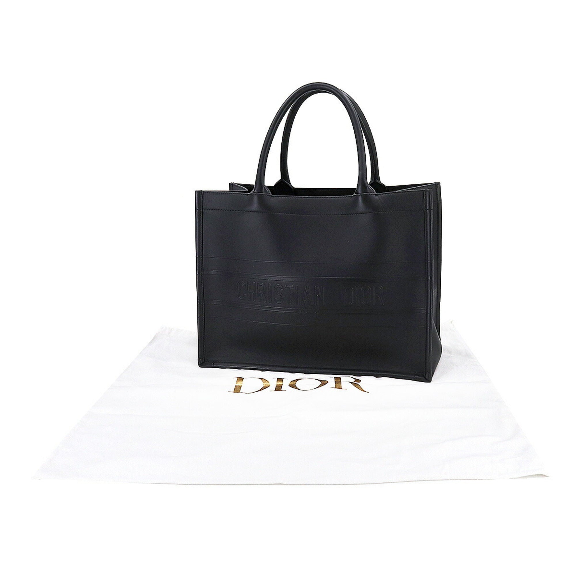 CHRISTIAN DIOR Book Tote Bag Medium Leather Black M1296ZGSB