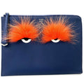 Fendi Clutch Bag Navy Mon 8M0363-41D Leather FENDI Fur Men's Women's Blue
