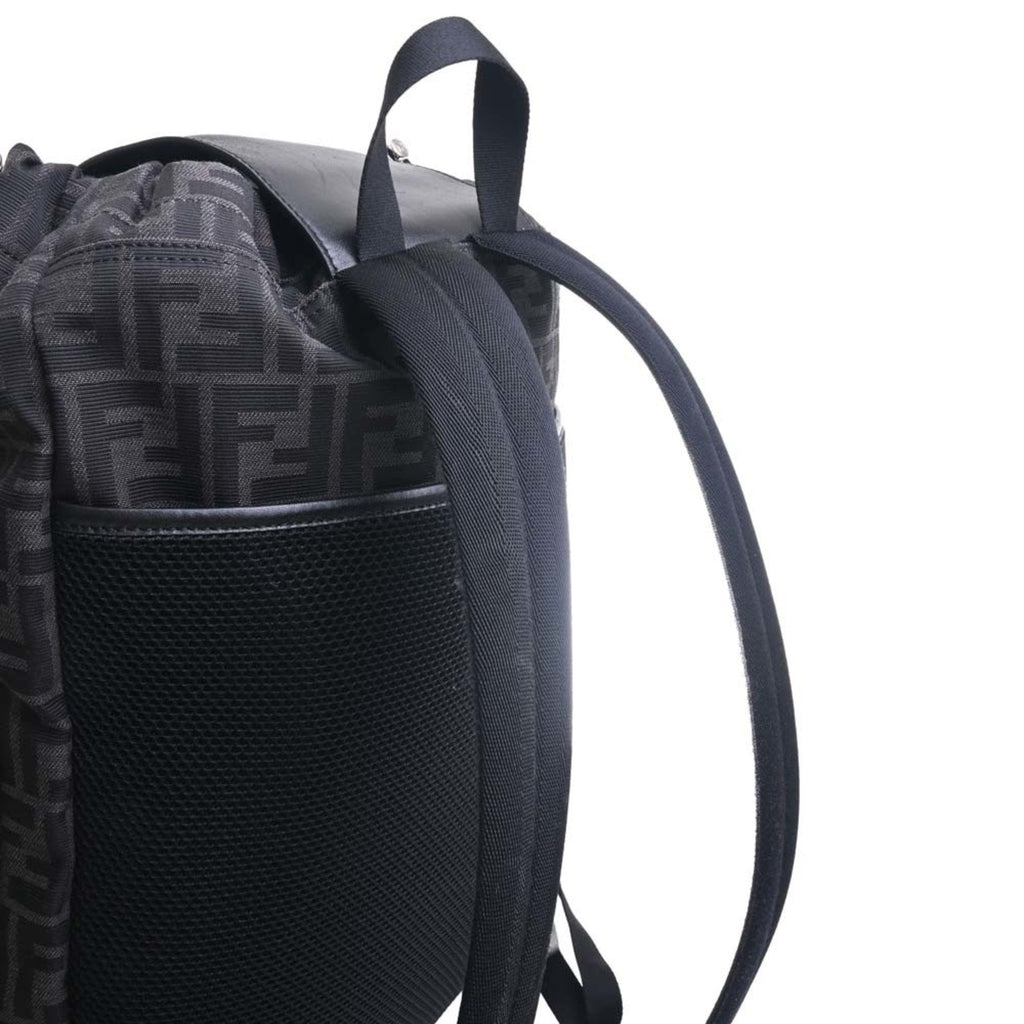 FENDI Polyamide Leather Zucca Pattern Rucksack Handbag Black Men's