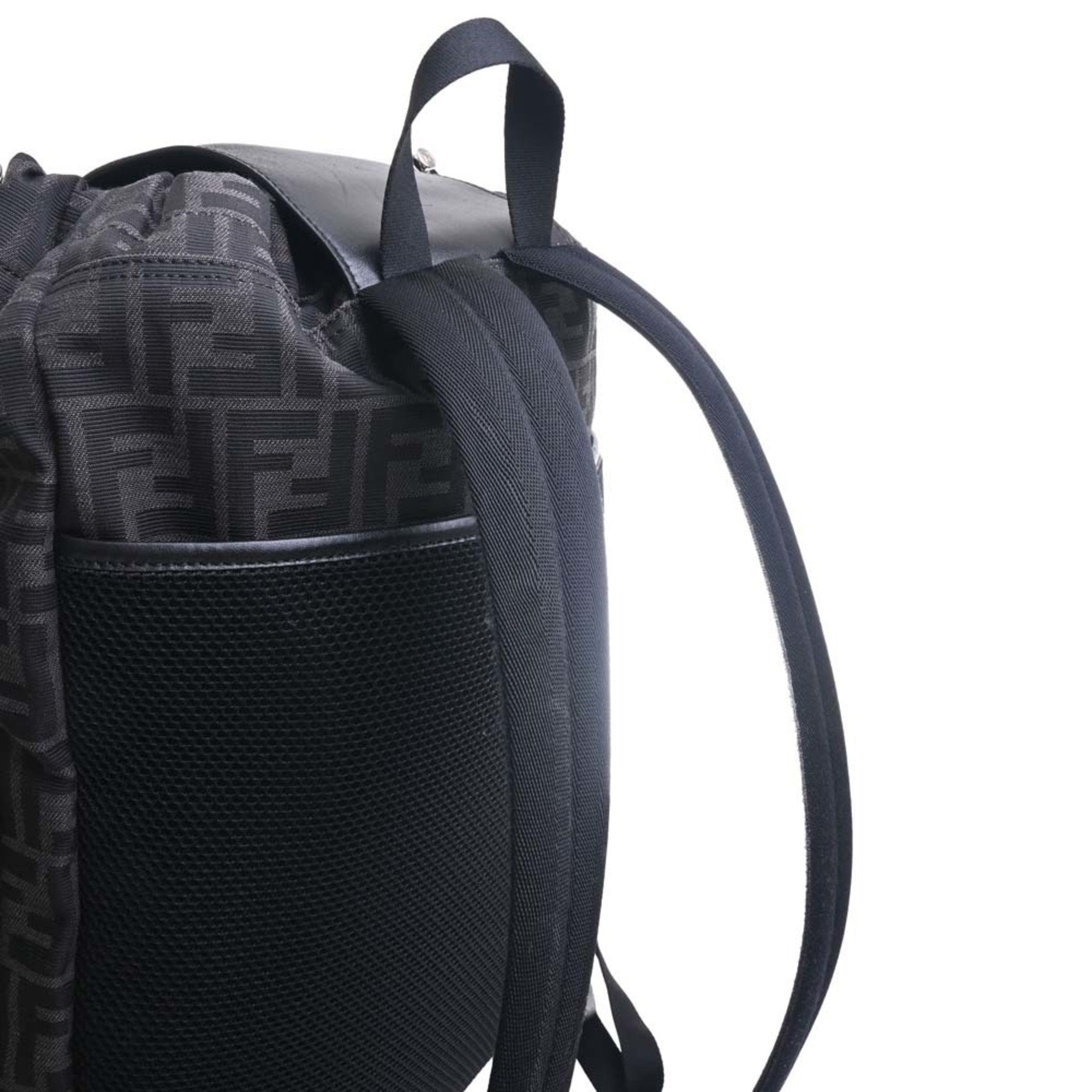 FENDI Polyamide Leather Zucca Pattern Rucksack Handbag Black Men's