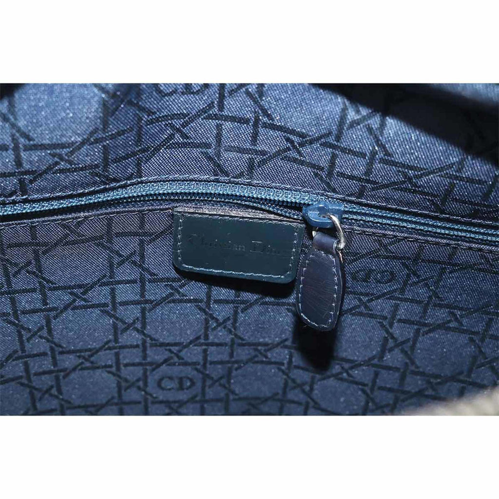 CHRISTIAN DIOR lady large 2way hand shoulder bag denim blue Lady