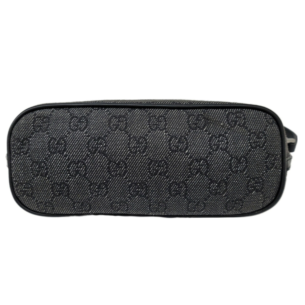 GUCCI 07198 Gray Black Pouch Handbag Back Canvas Leather Women Men Unisex
