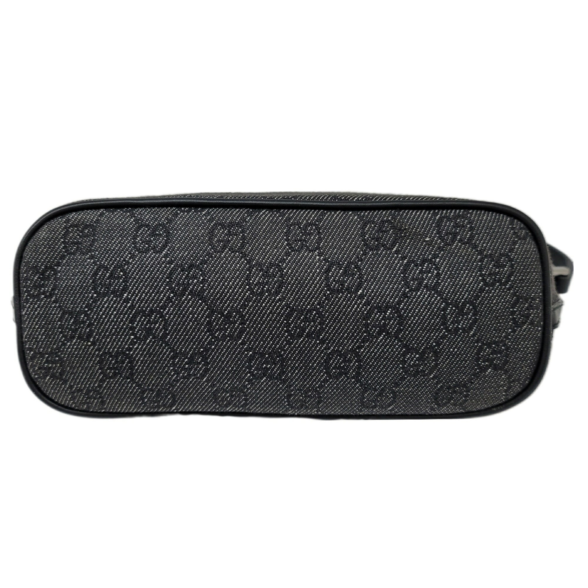 GUCCI 07198 Gray Black Pouch Handbag Back Canvas Leather Women Men Unisex